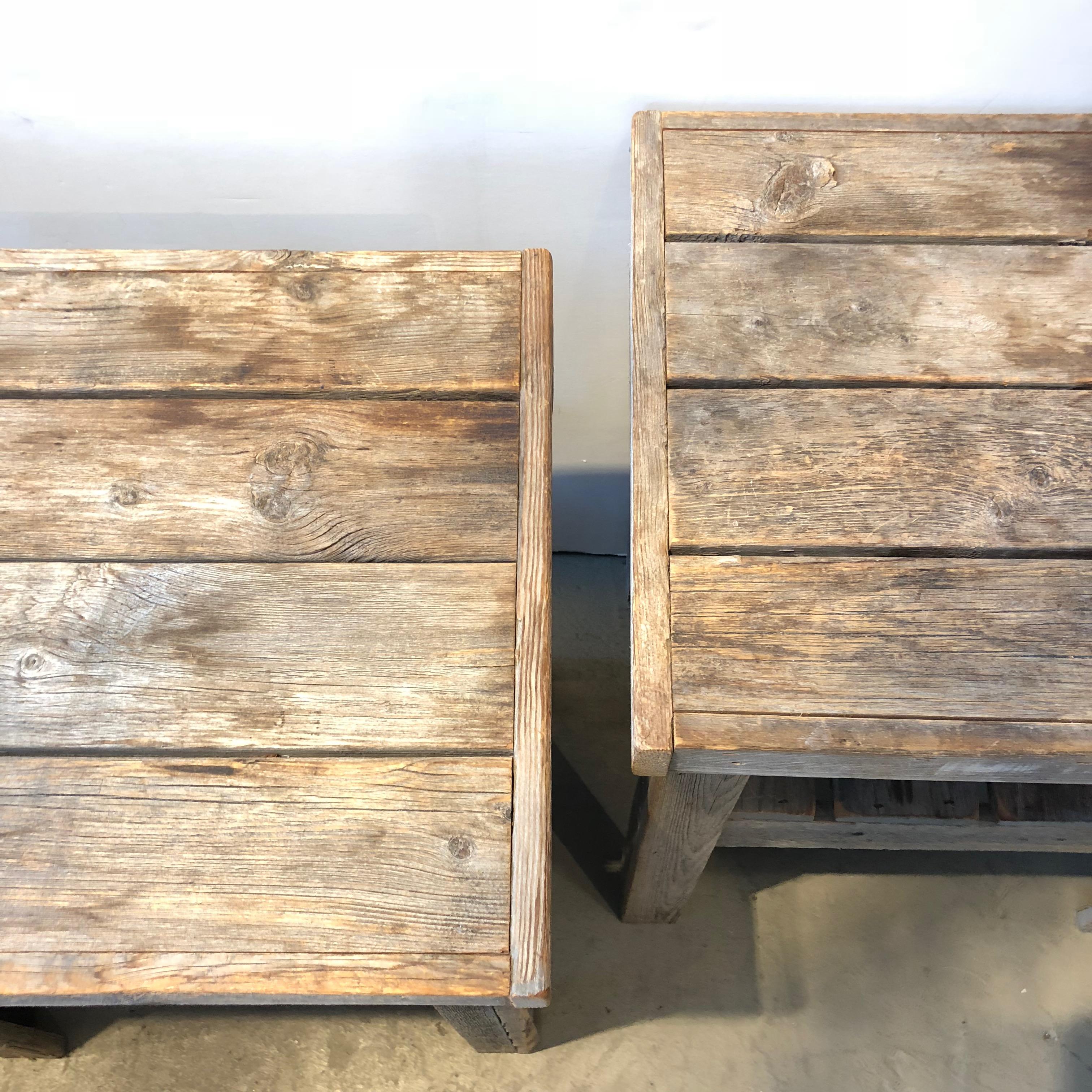 20th century pair of Primitive wood side tables.