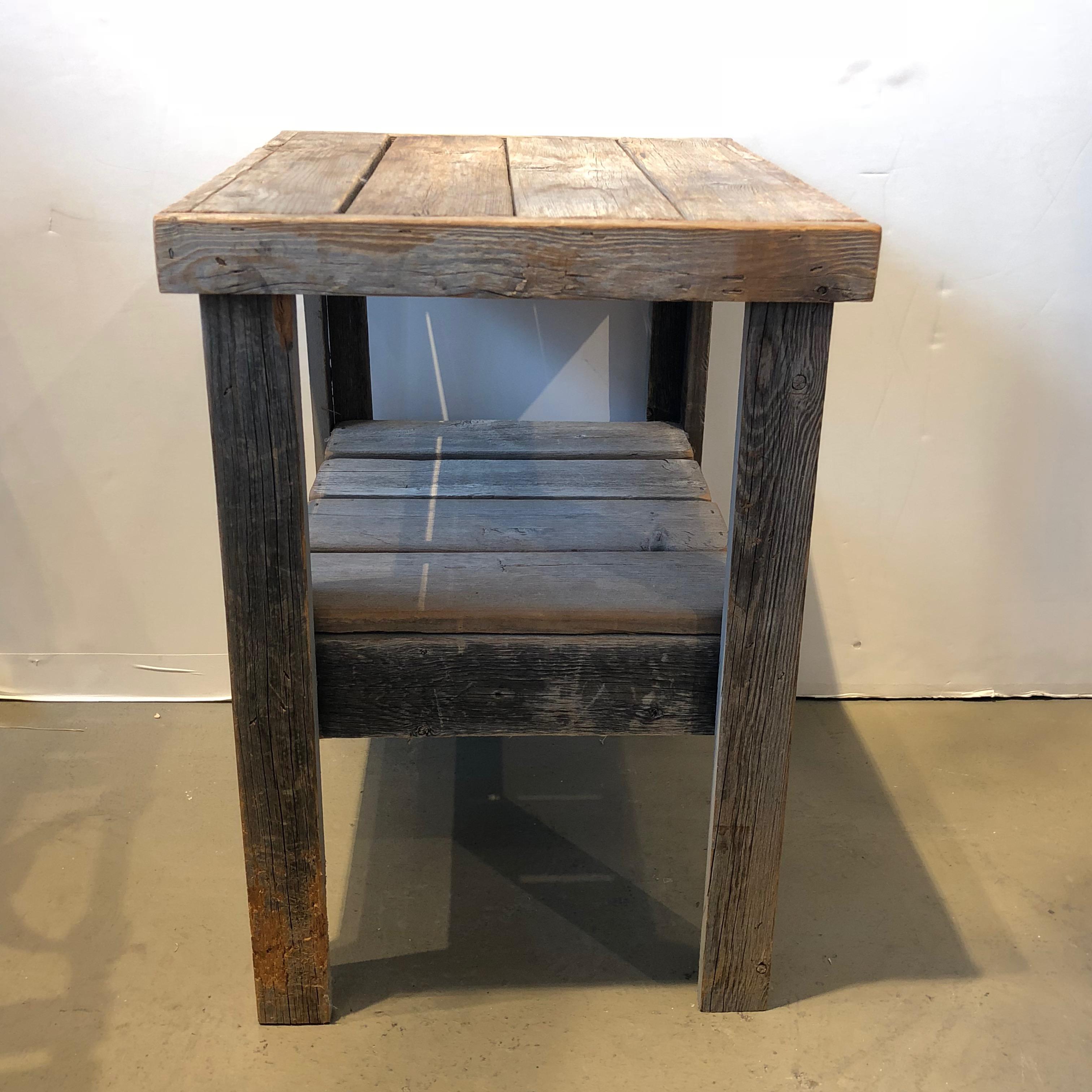20th Century Pair of Primitive Wood Side Tables In Excellent Condition In Boston, MA