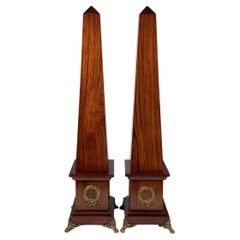 20th Century Pair of Rosewood Obelisks with Decorative Brass Mounts and Feet