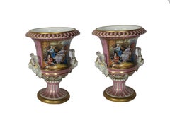 20th Century Pair of Sevres Porcelain Urns, Campana Shaped, Gilt Decoration
