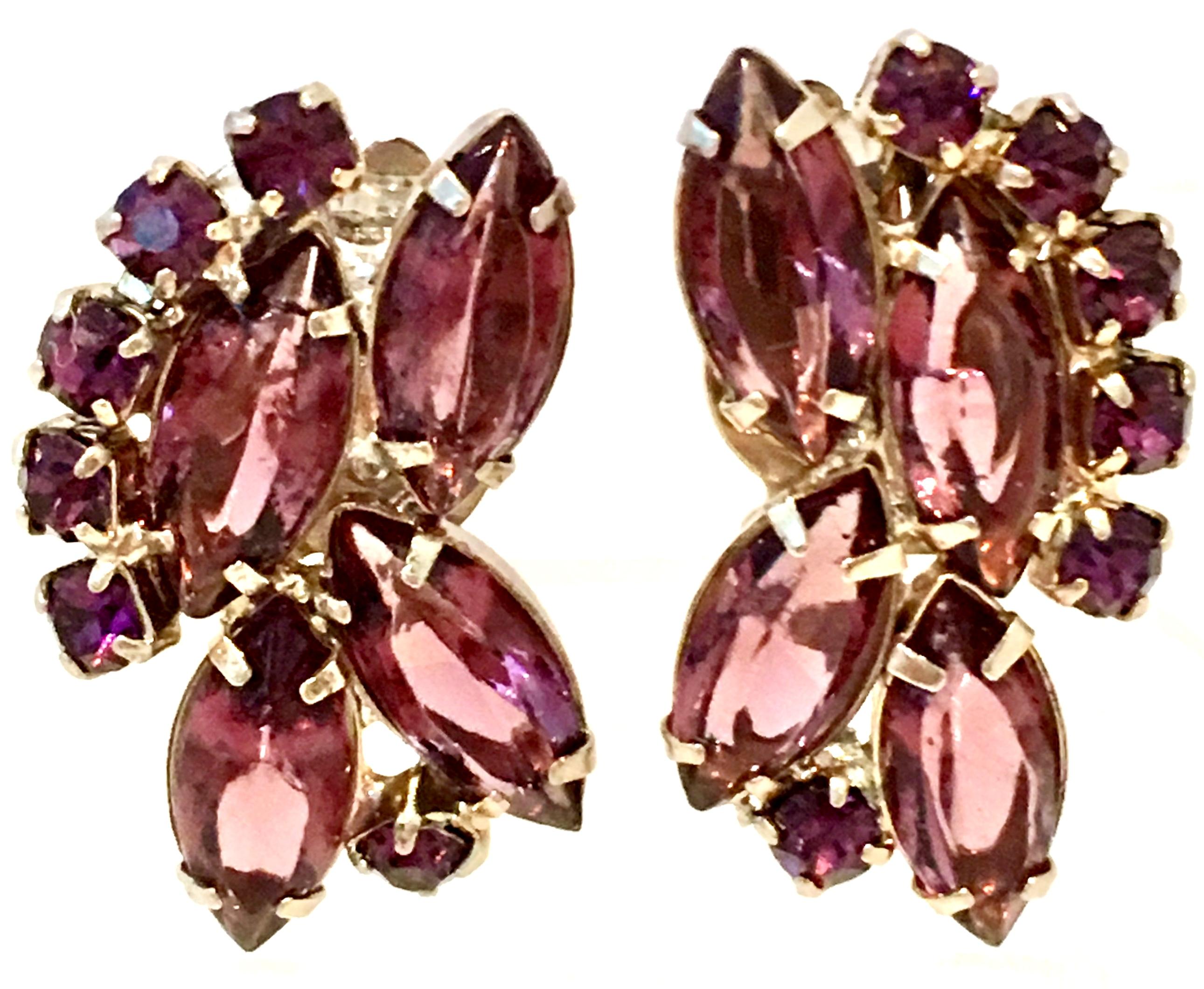20th Century Pair Of Silver Amethyst Austrian Crystal Earrings In Good Condition For Sale In West Palm Beach, FL