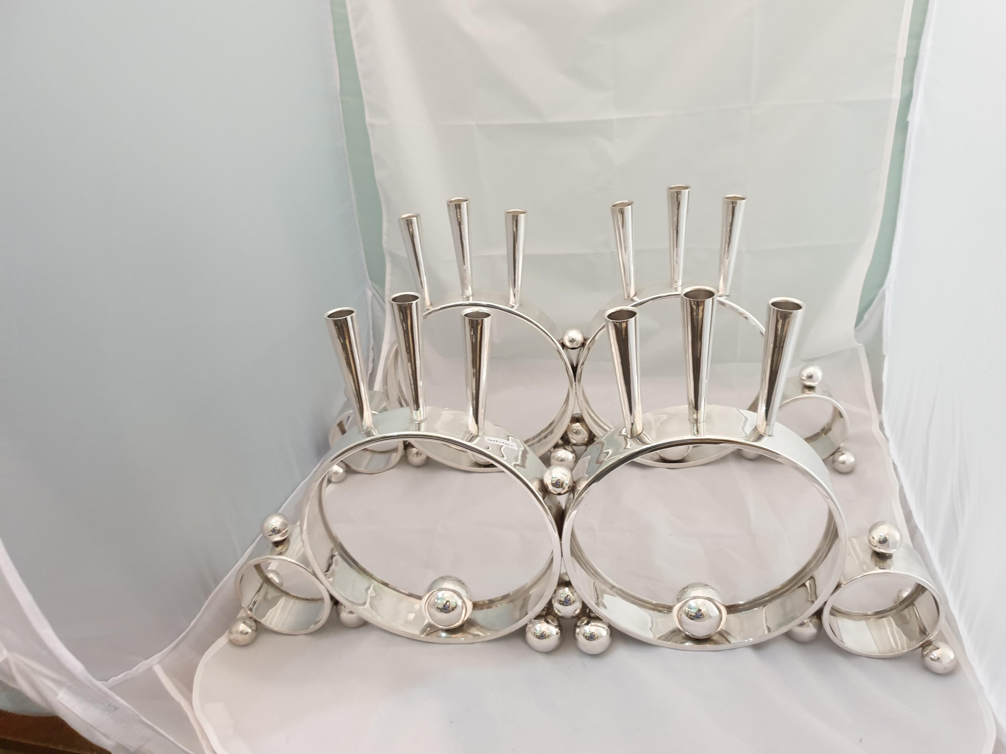 Hand-Crafted 20th Century Pair of Silver Art Deco Candlesticks Lucca Italy, 1920s-1930s For Sale