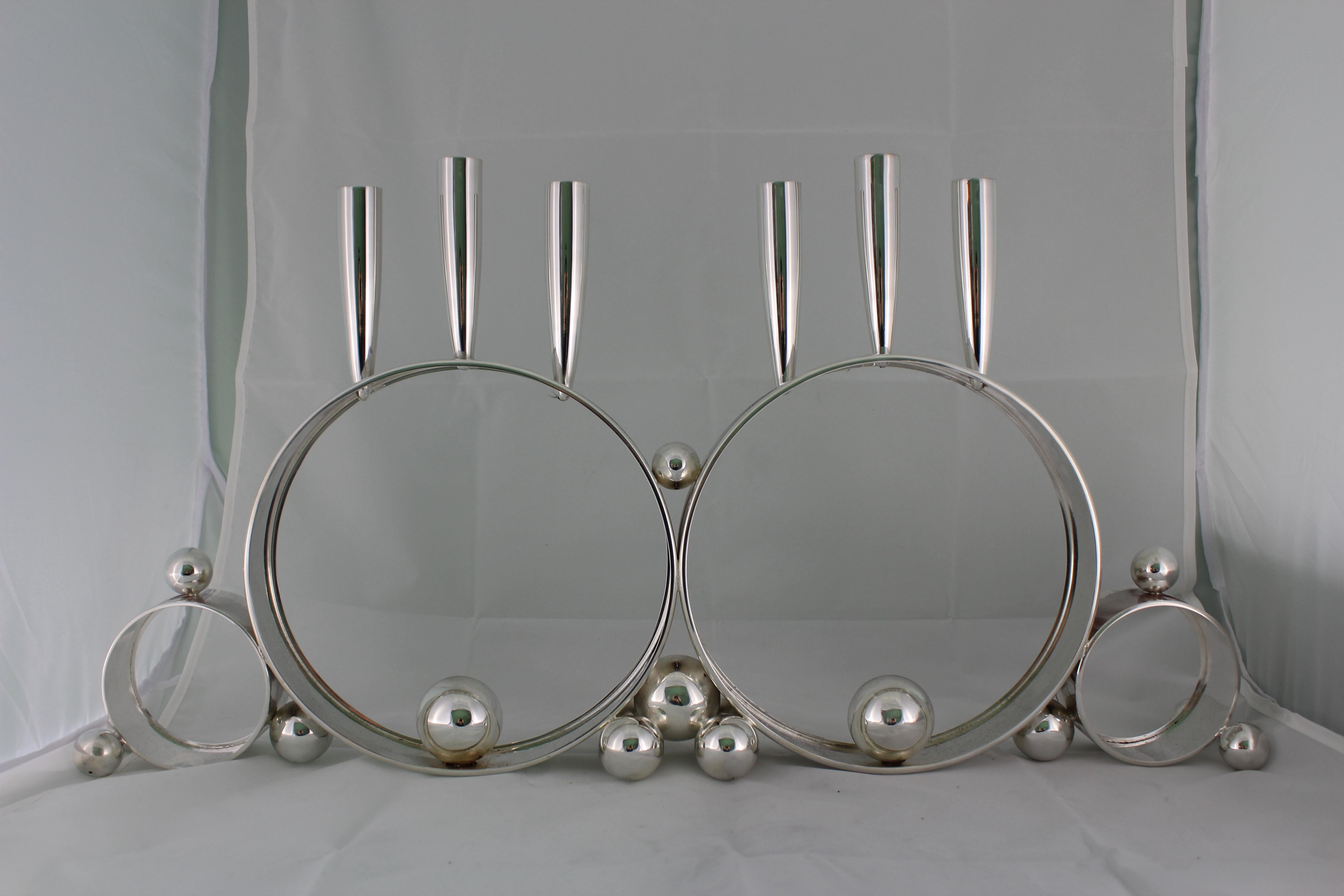 Early 20th Century 20th Century Pair of Silver Art Deco Candlesticks Lucca Italy, 1920s-1930s For Sale