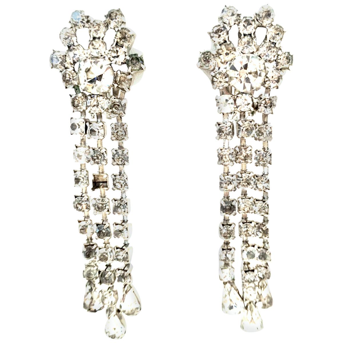 20th Century Pair of Silver & Austrian Crystal Chandelier Earrings By, Garne