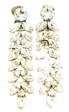 20th Century Pair Of Silver & Austrian Crystal Chandelier Earrings by, Kramer