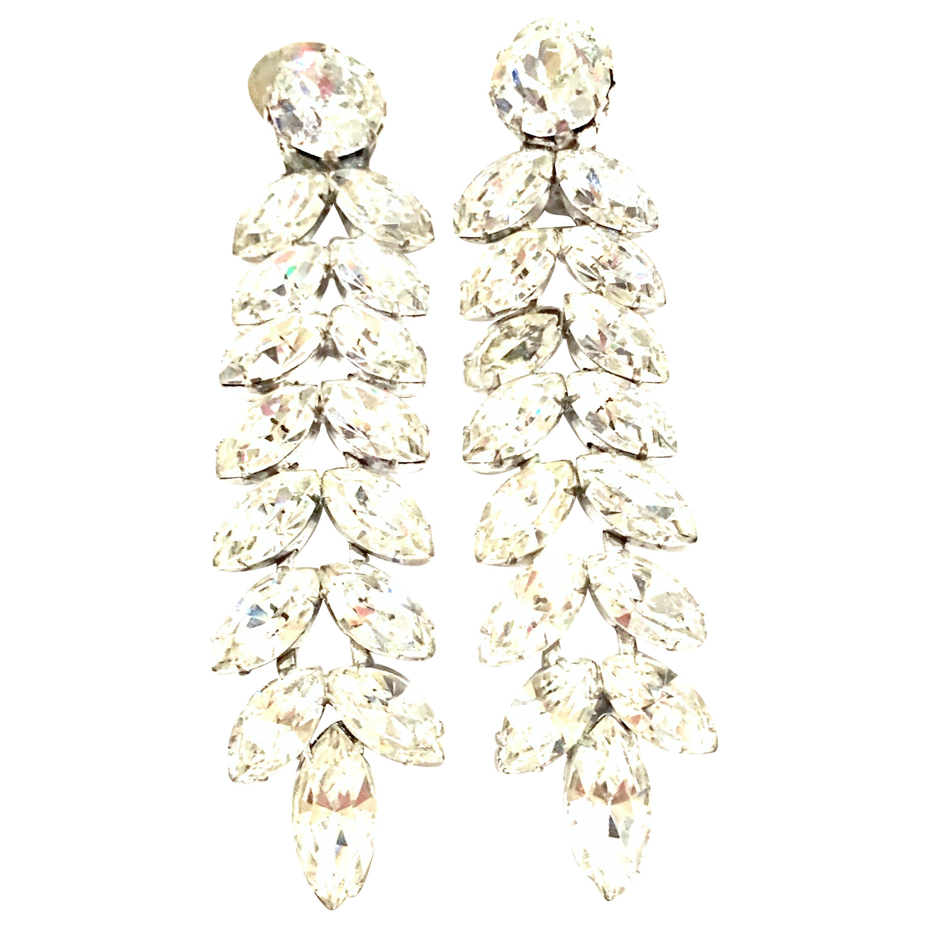 20th Century Pair Of Silver 
Austrian Crystal Chandelier Earrings by, Kramer For Sale