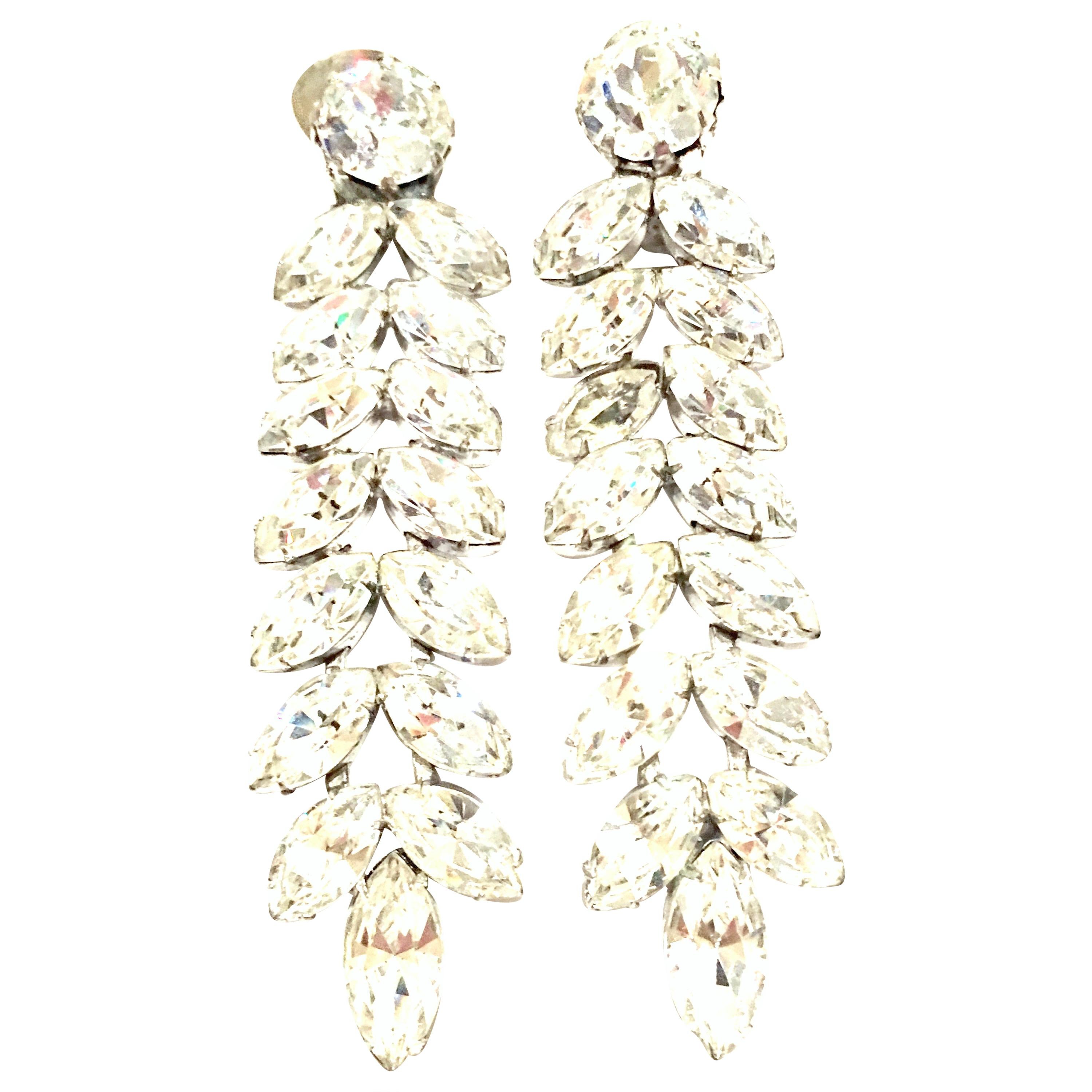 20th Century Pair Of Silver & Austrian Crystal Chandelier Earrings by, Kramer For Sale