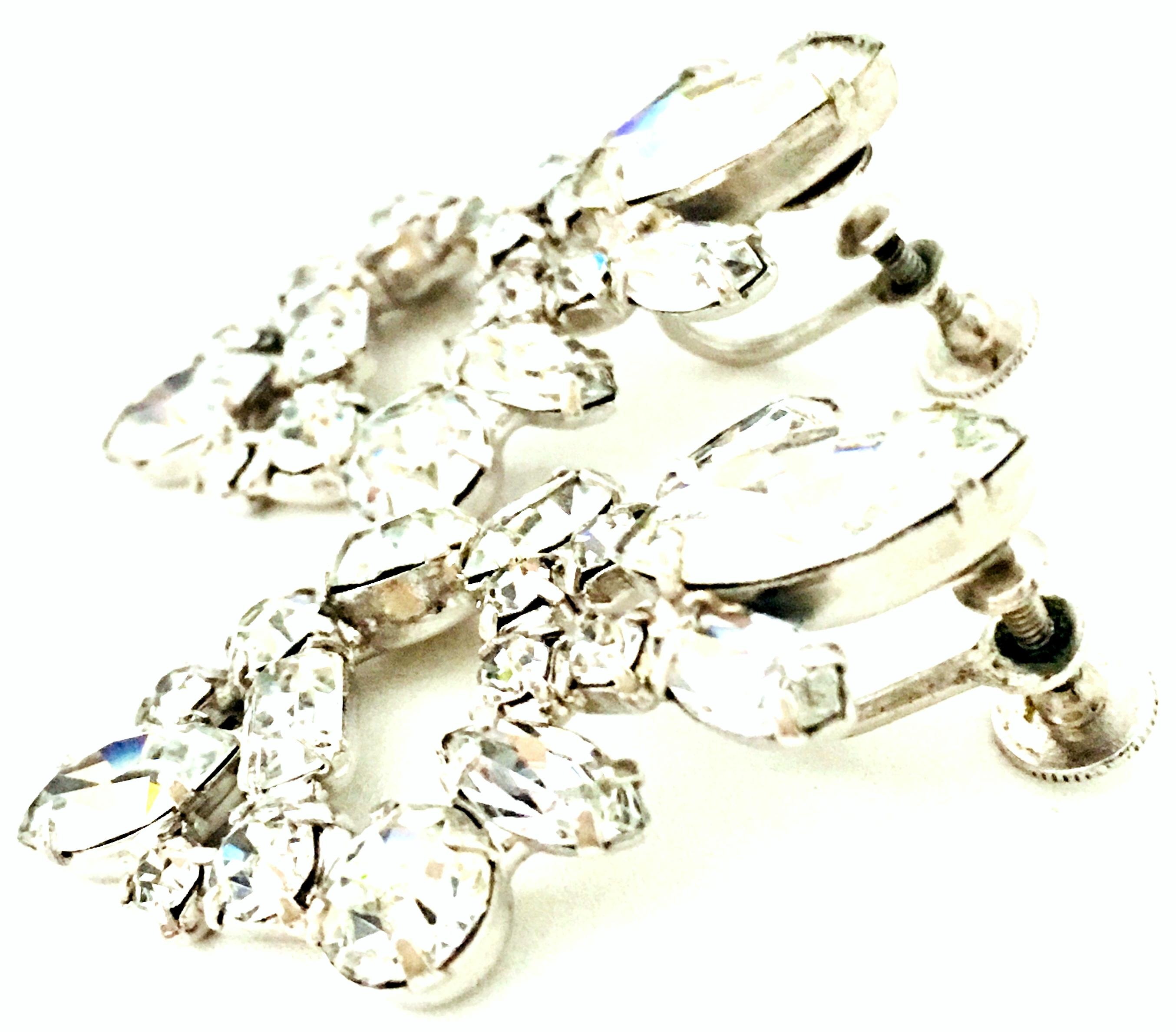 20th Century Pair Of Silver & Austrian Crystal Chandelier Style Earrings For Sale 1