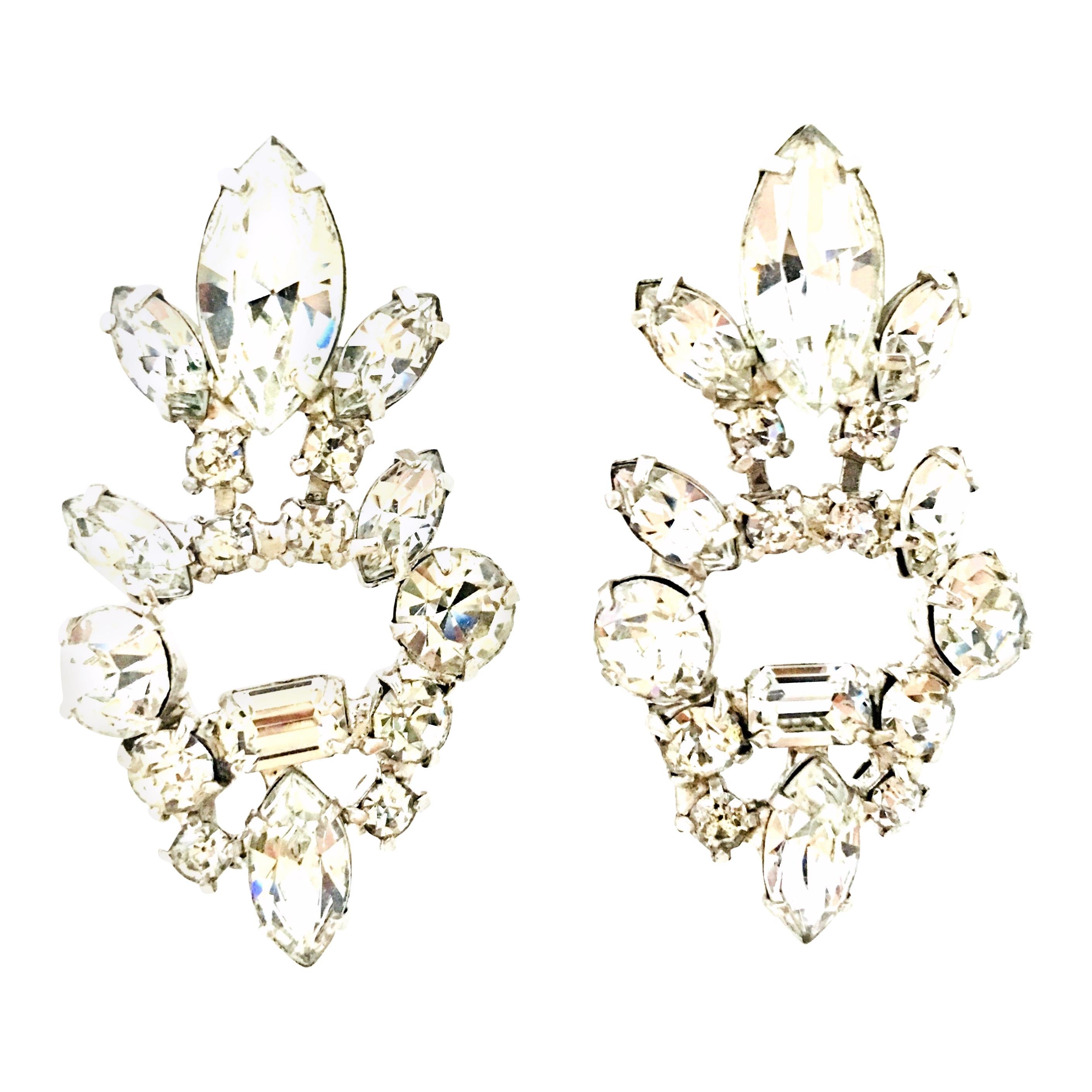 20th Century Pair Of Silver & Austrian Crystal Chandelier Style Earrings For Sale