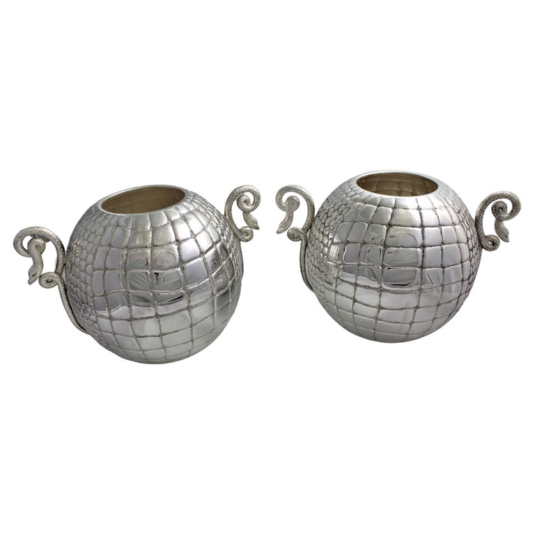 20th Century Pair of Silver Engraved Wine Cooler Animalier Italy, 1950s For Sale at 1stDibs