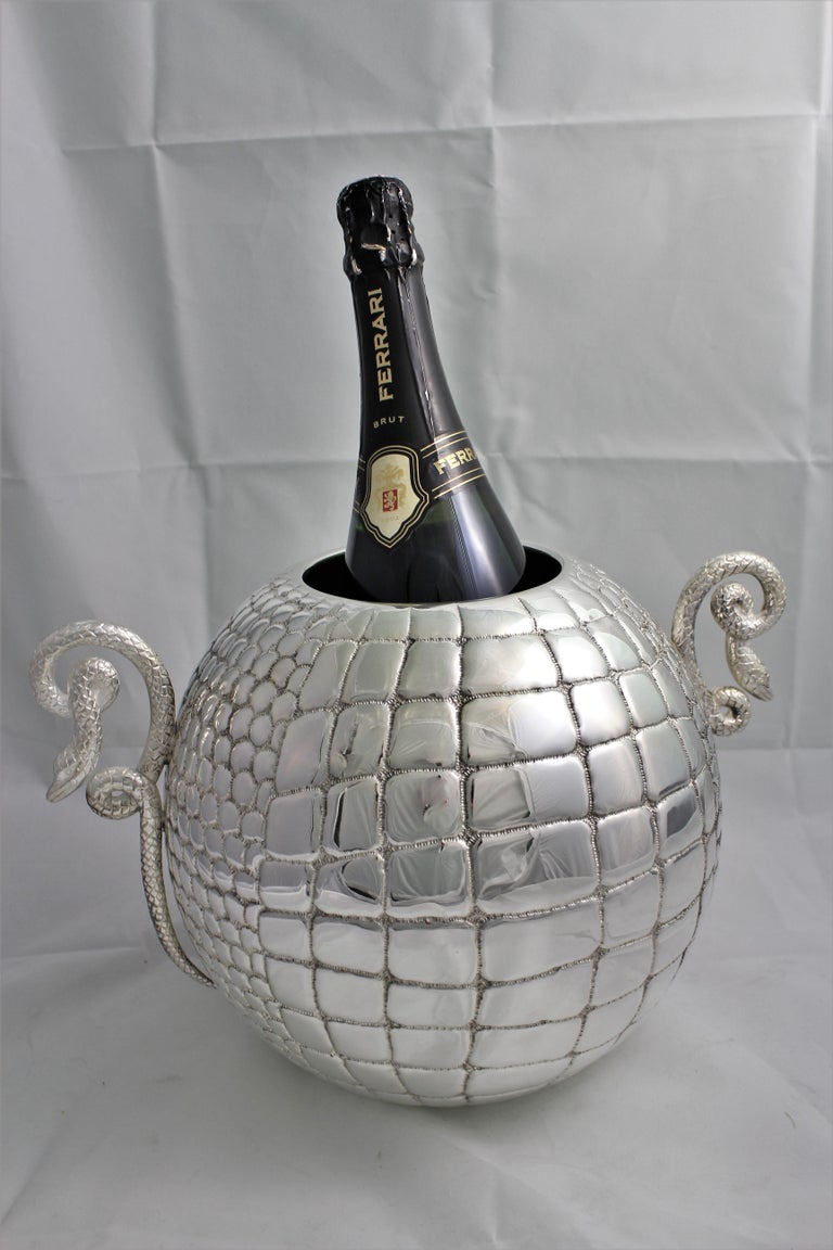 20th Century Pair of Silver Engraved Wine Cooler Croco Italy, 1950s For Sale at 1stdibs