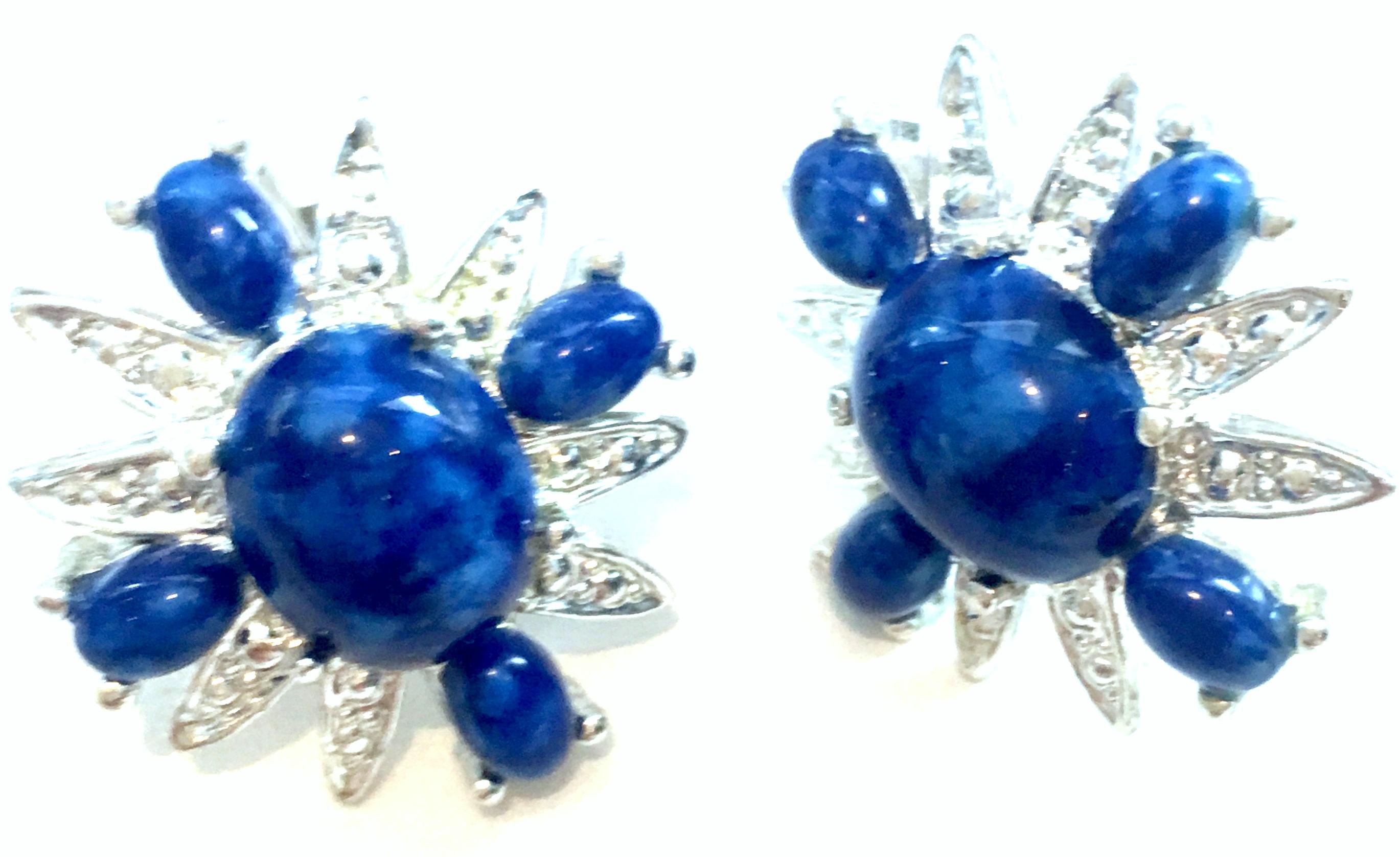 20th Century Pair Of Silver & Faux Lapis Lazuli Maltese Earrings By Coventry In Good Condition In West Palm Beach, FL