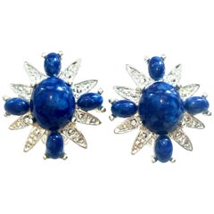 20th Century Pair Of Silver & Faux Lapis Lazuli Maltese Earrings By Coventry