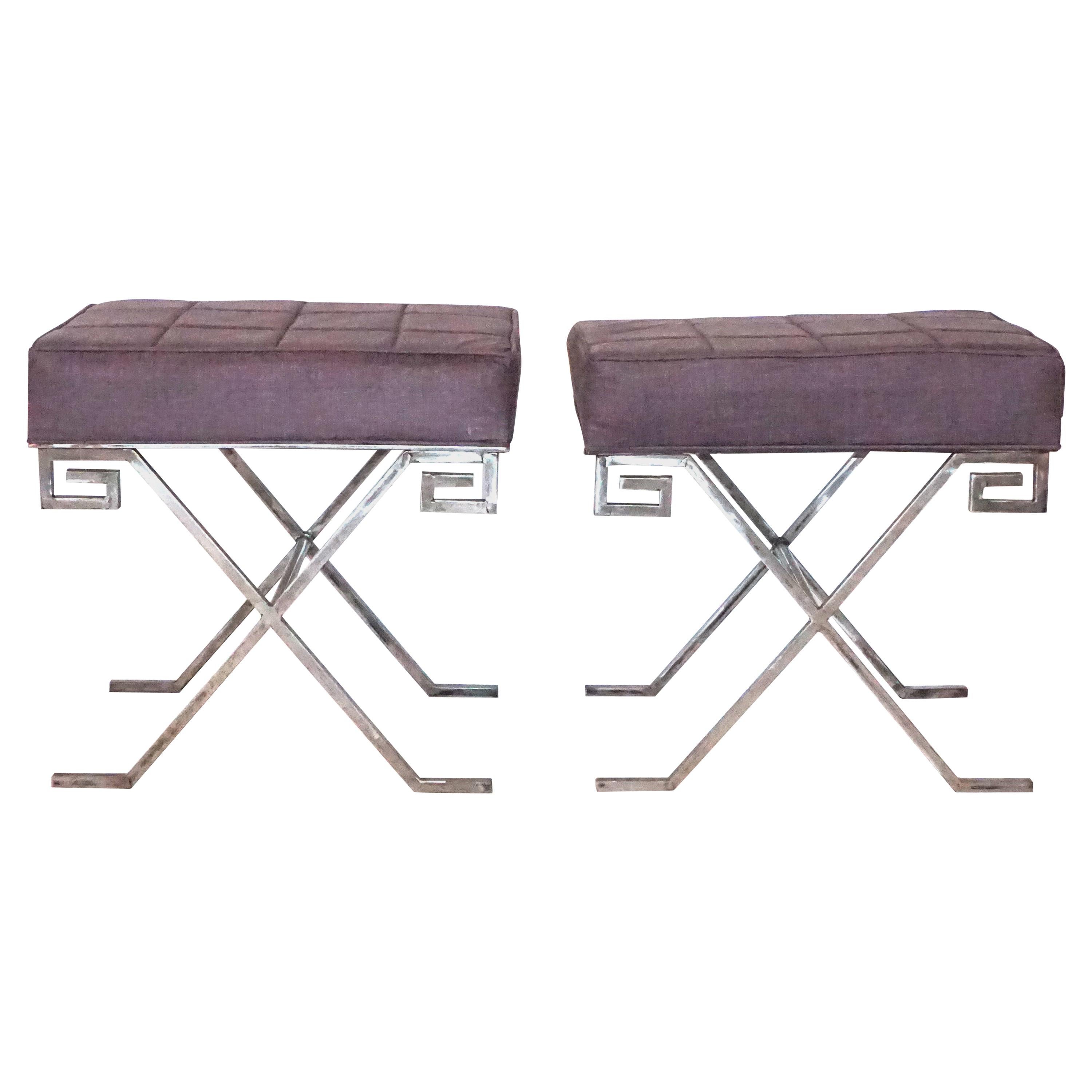 20th Century Pair of Silver Iron Benches 