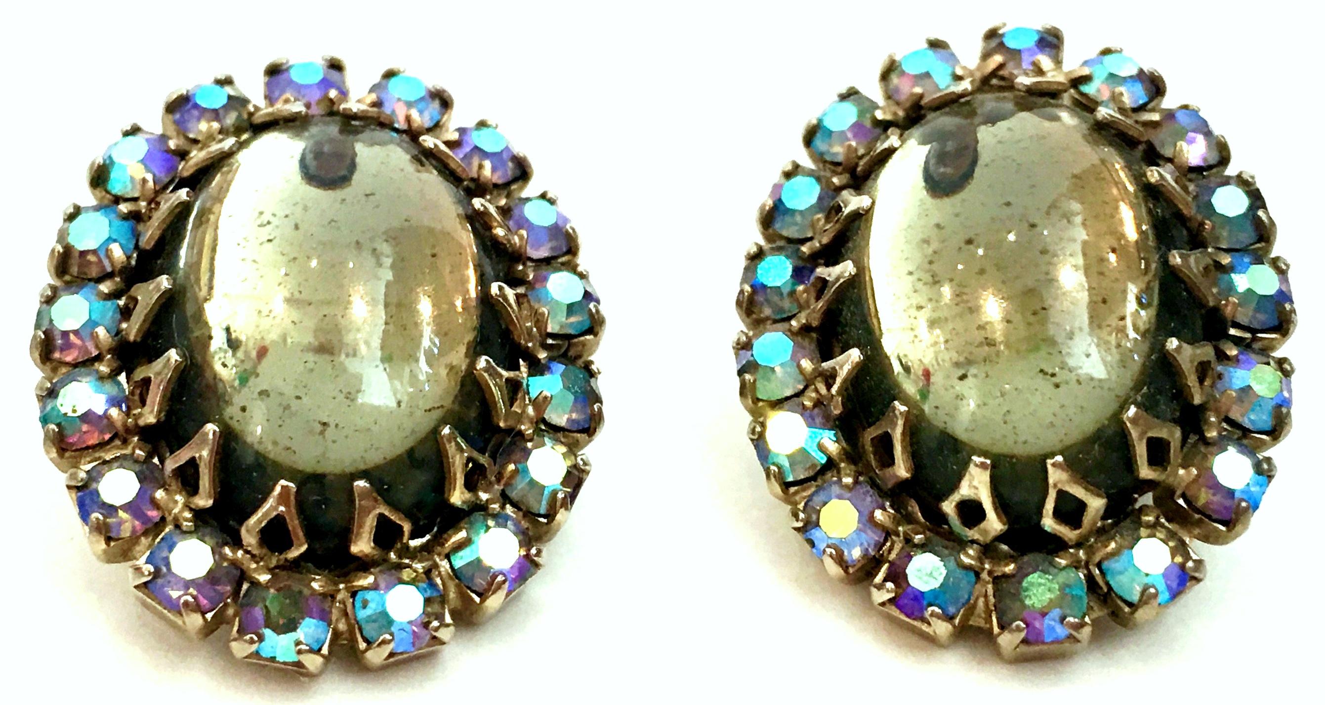 Women's or Men's 20th Century Pair Of Sterling Silver & Art Glass Swaorovski Crystal Earrings For Sale