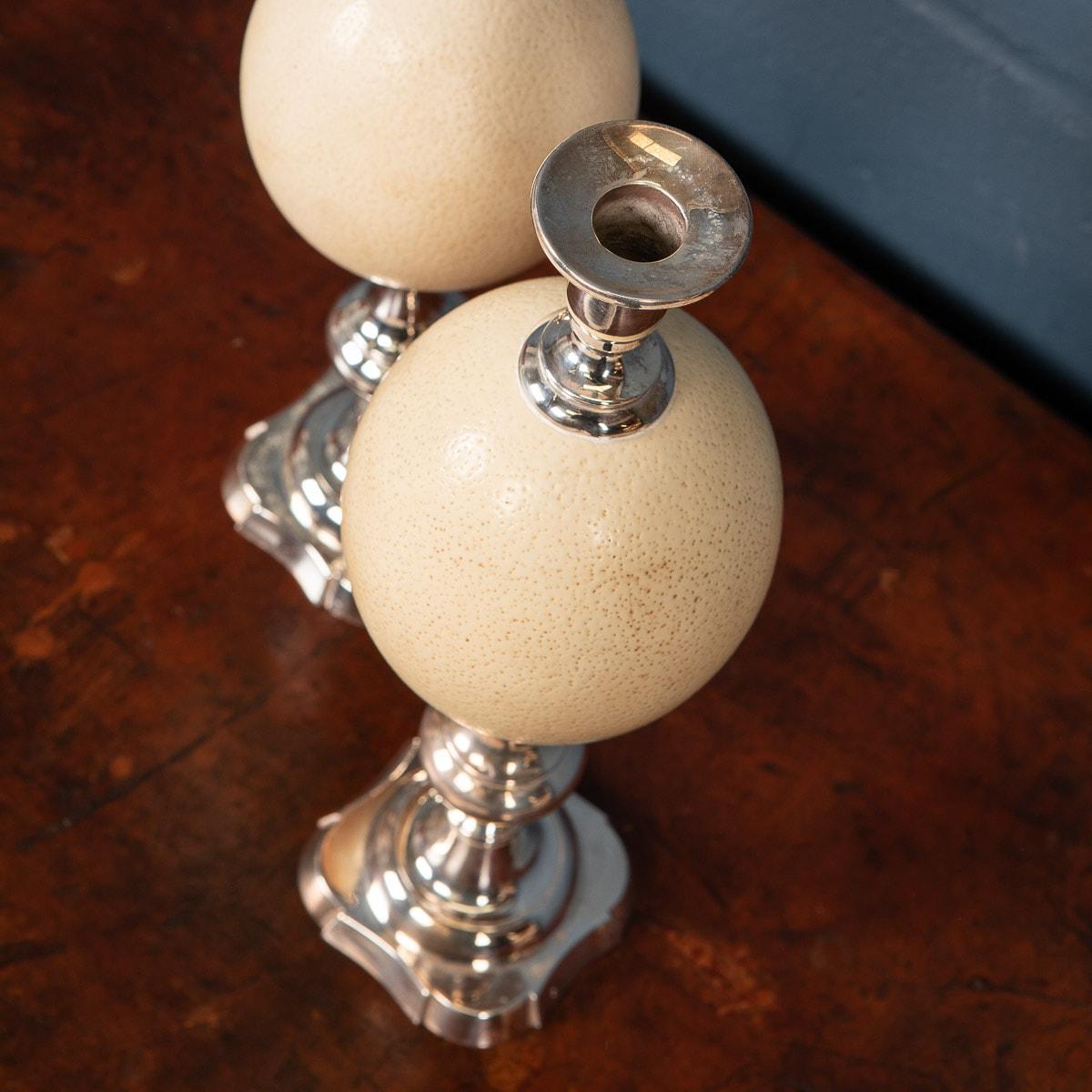 20th Century Pair of Silver Plated Candlesticks with Ostrich Egg Body, England 8