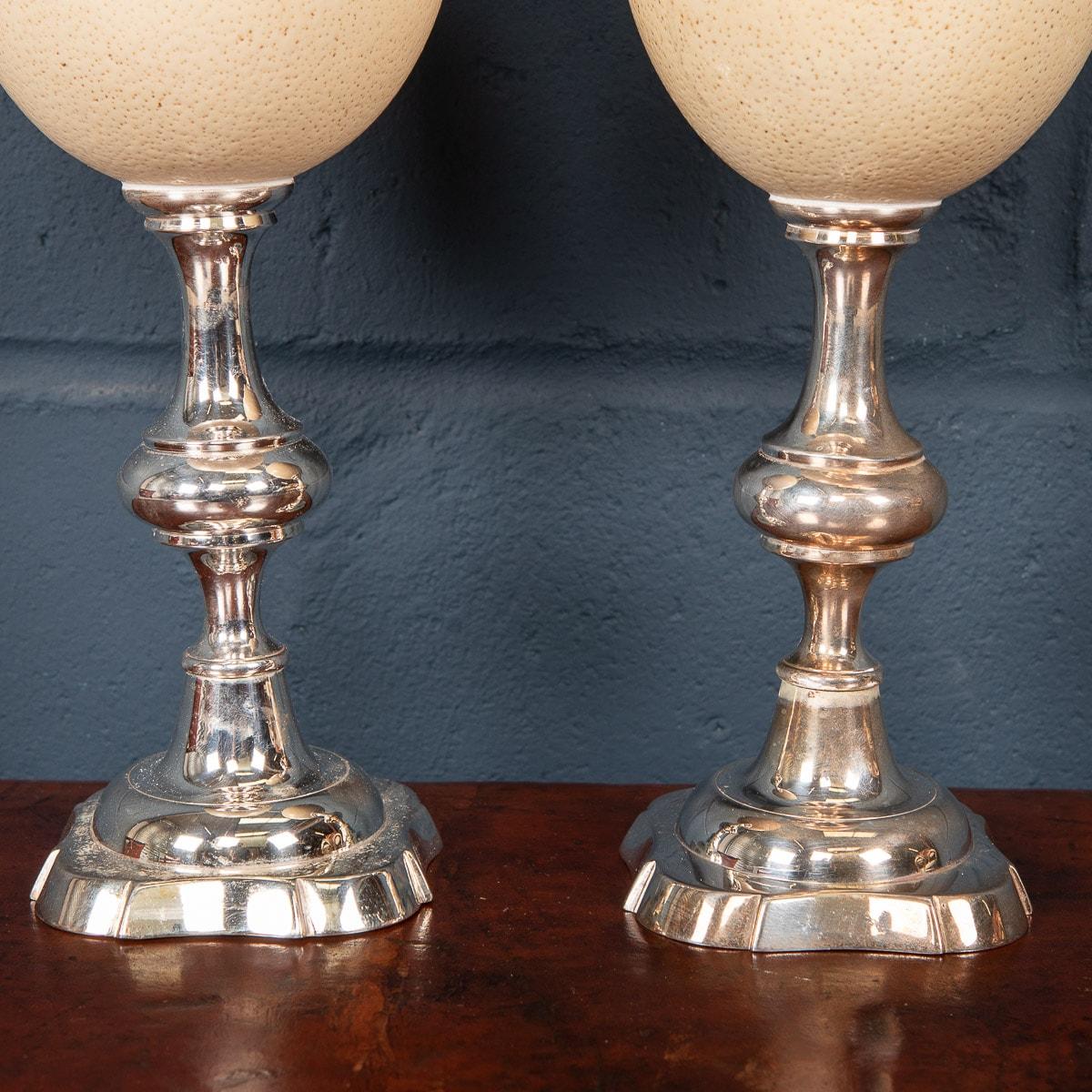 20th Century Pair of Silver Plated Candlesticks with Ostrich Egg Body, England 2