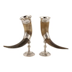 20th Century Pair of Silver Plated Scandinavian Cornucopia Horns, circa 1920