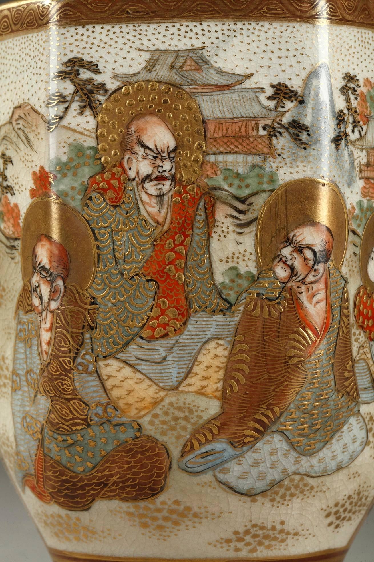 Japonisme 20th Century Pair of Small Porcelain Satsuma Vases For Sale