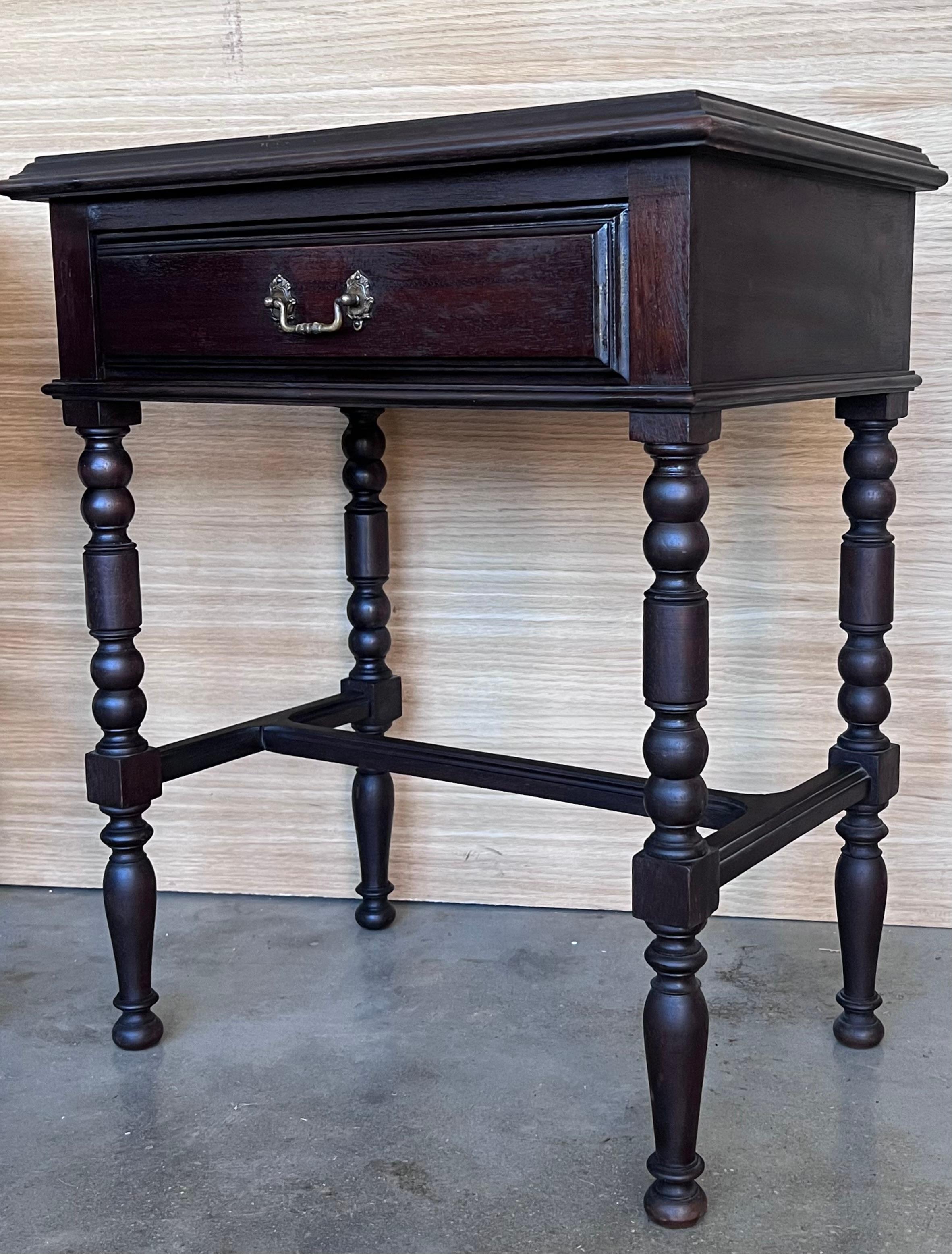 20th Century Pair of Solid Carved French Nightstands with Drawer 1