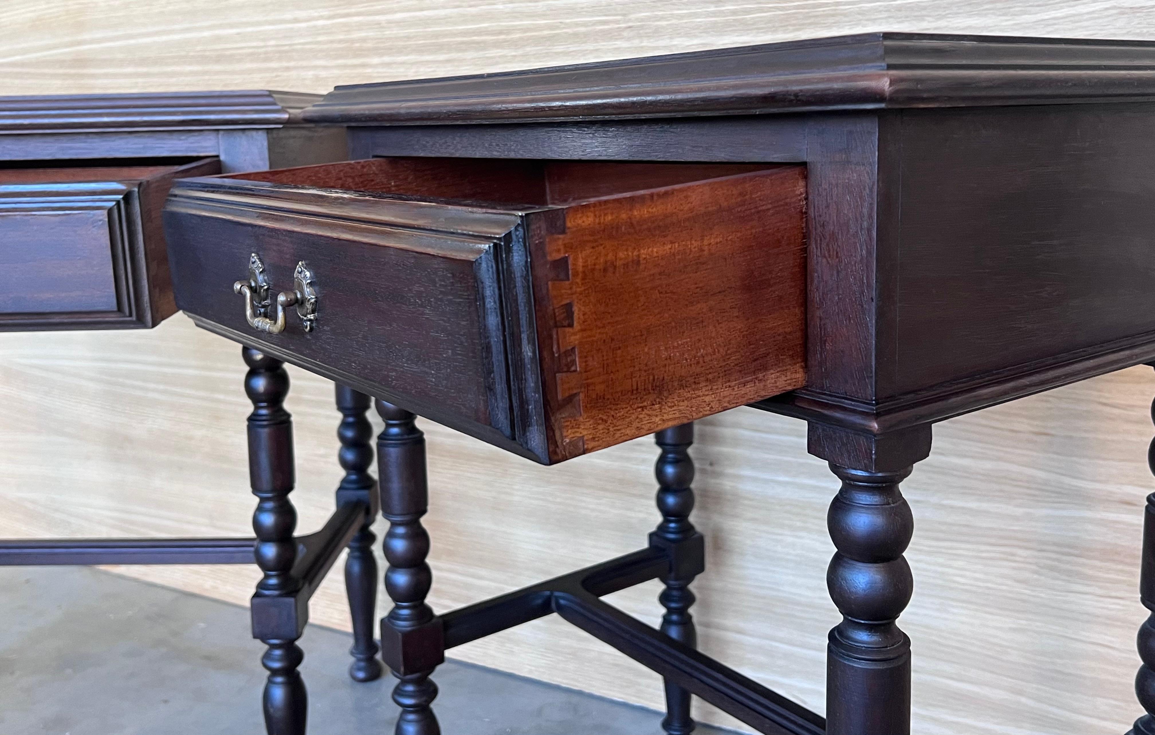 20th Century Pair of Solid Carved French Nightstands with Drawer 3