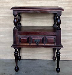 20th Century Pair of Solid Carved French Nightstands with Low Drawer