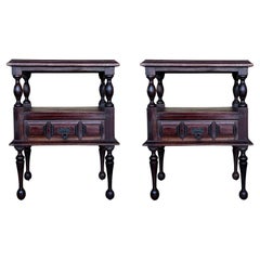 20th Century Pair of Solid Carved French Nightstands with Low Drawer