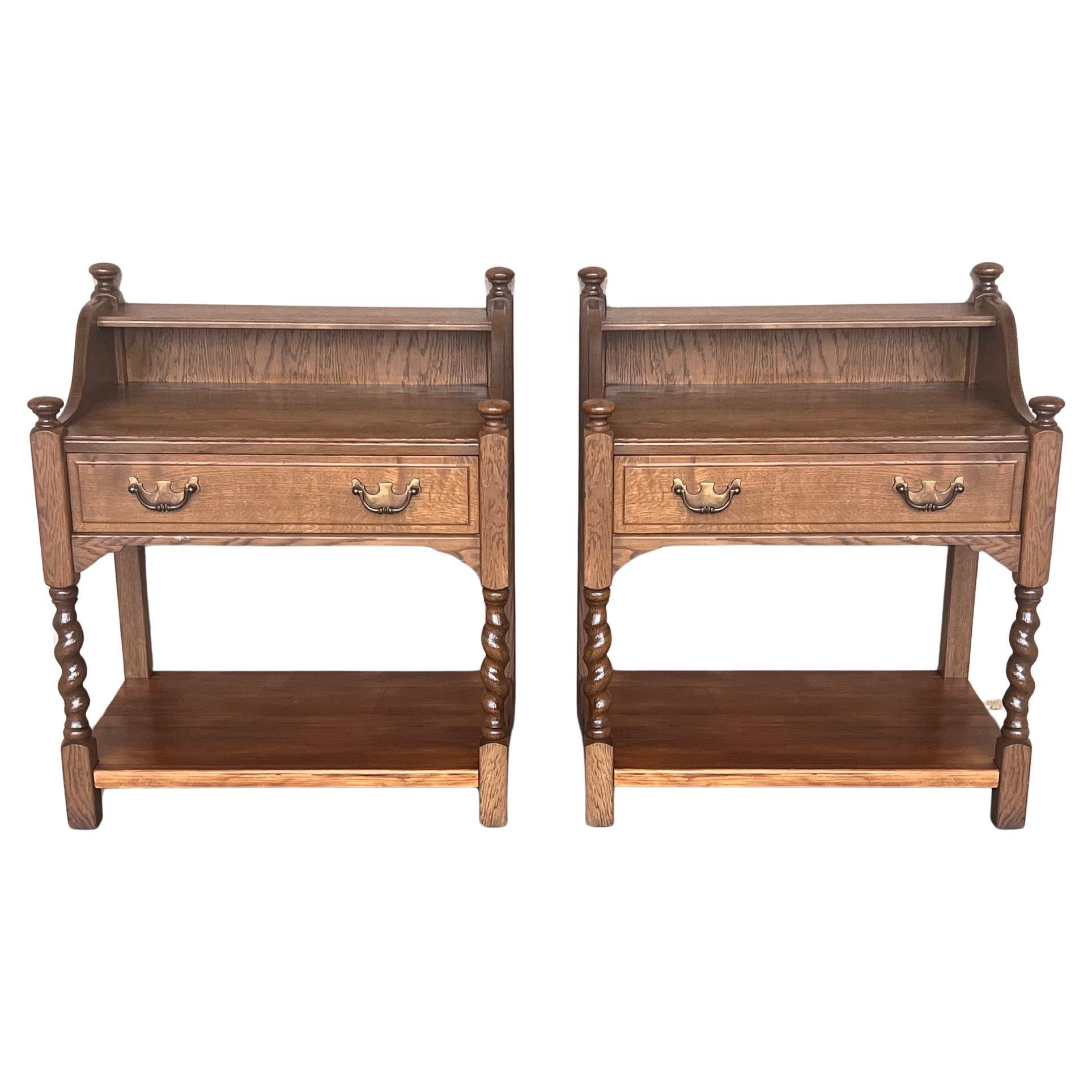 20th Century Pair of Solid Carved French Nightstands with Low Shelve and crest For Sale