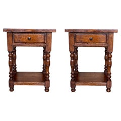 20th Century Pair of Solid Carved French Nightstands with Low Shelve
