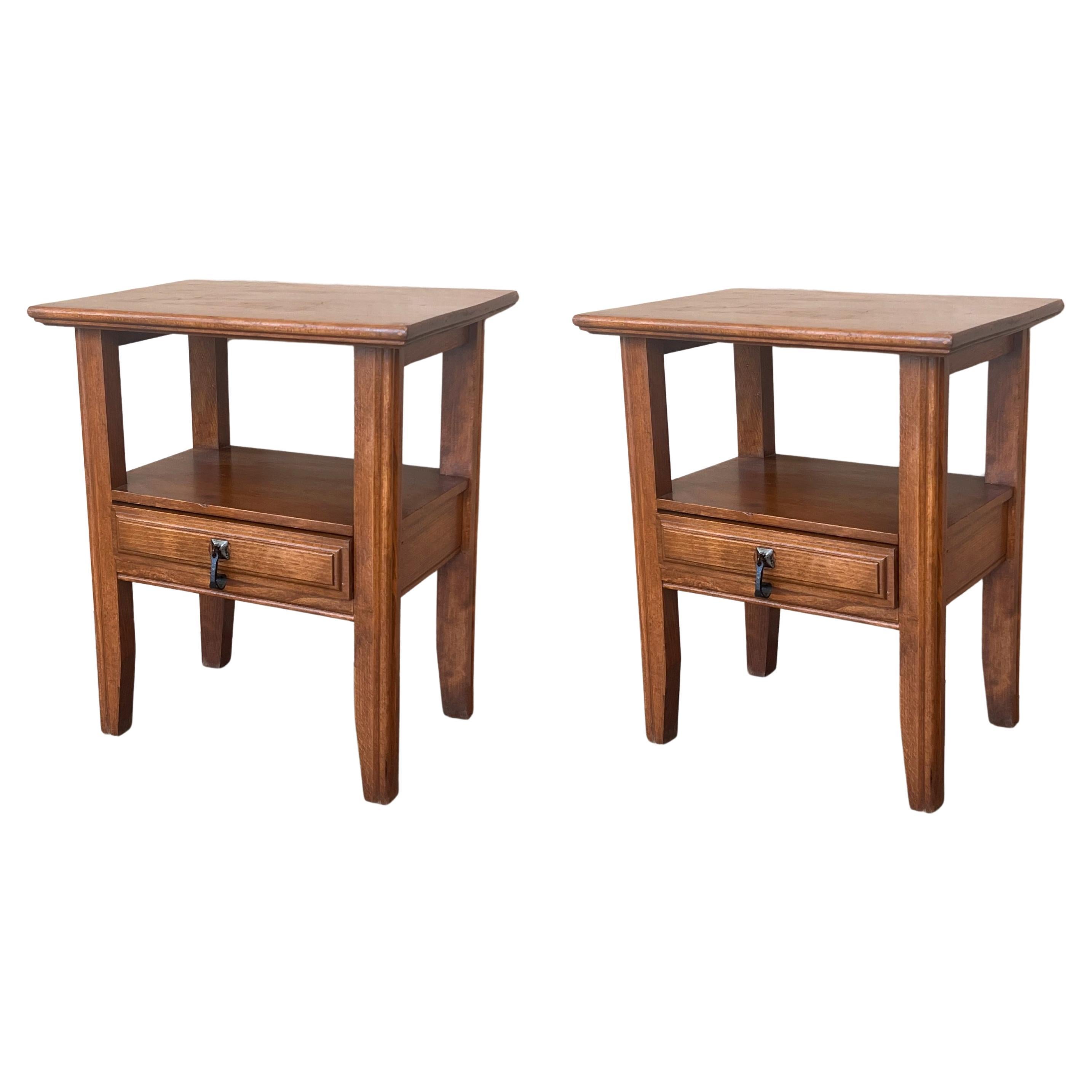 20th Century Pair of Solid Carved French Nightstands with Low Shelve