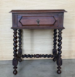 20th Century Pair of Solid Carved French Nightstands with Solomonic Columns