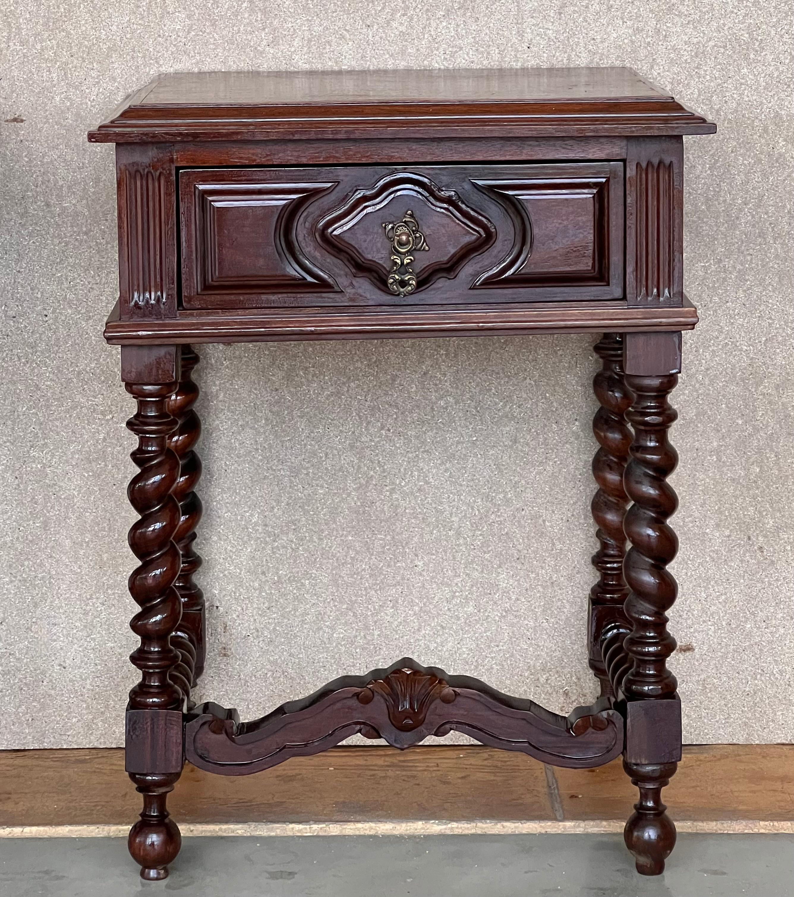 French Provincial 20th Century Pair of Solid Carved French Nightstands with Solomonic Columns For Sale