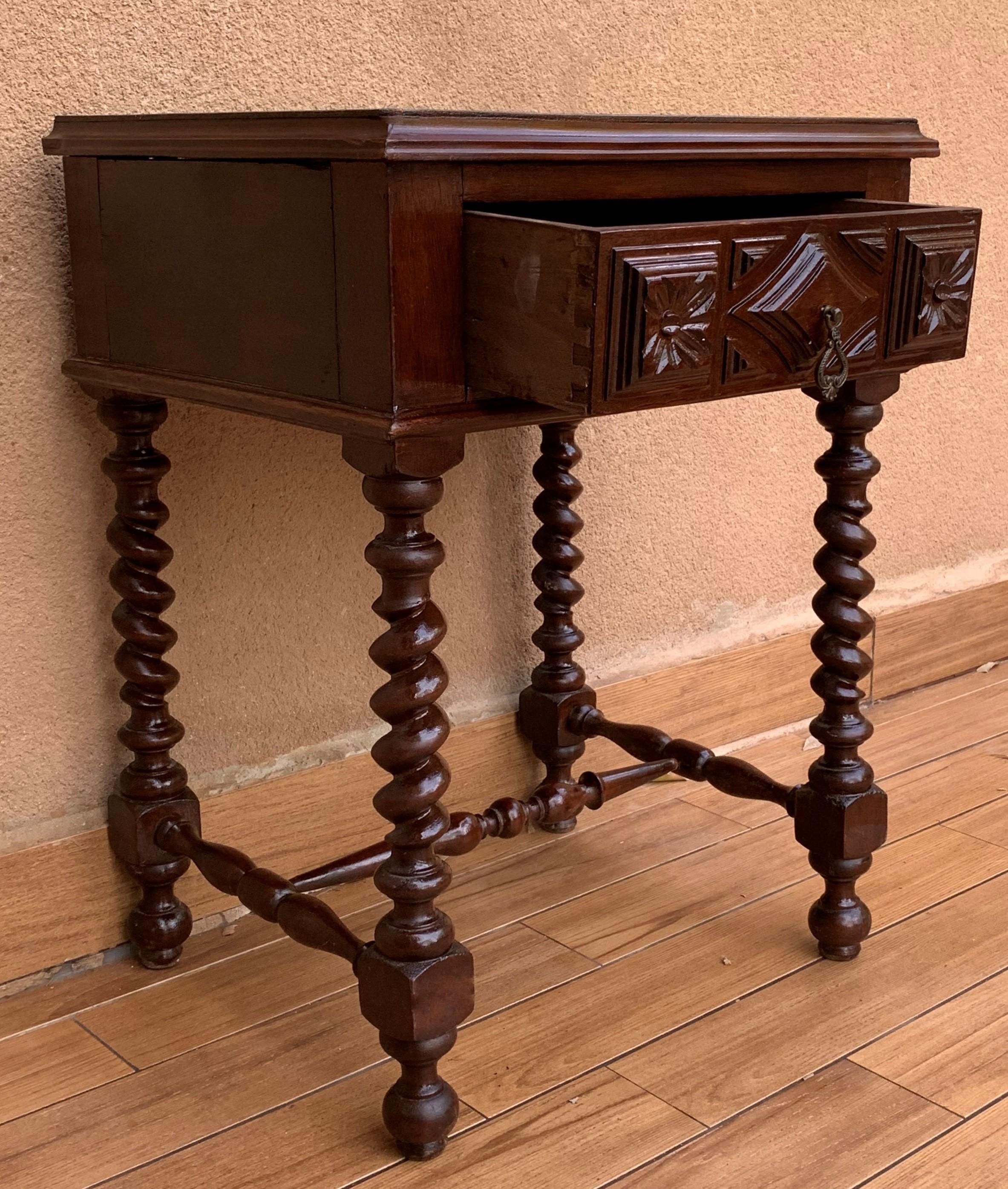 Walnut 20th Century Pair of Solid Carved French Nightstands with Solomonic Columns