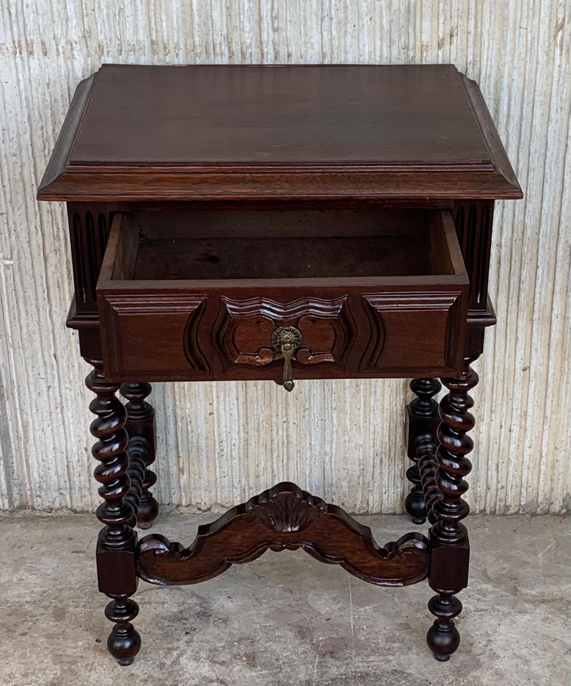 20th Century Pair of Solid Carved French Nightstands with Turned Columns 5