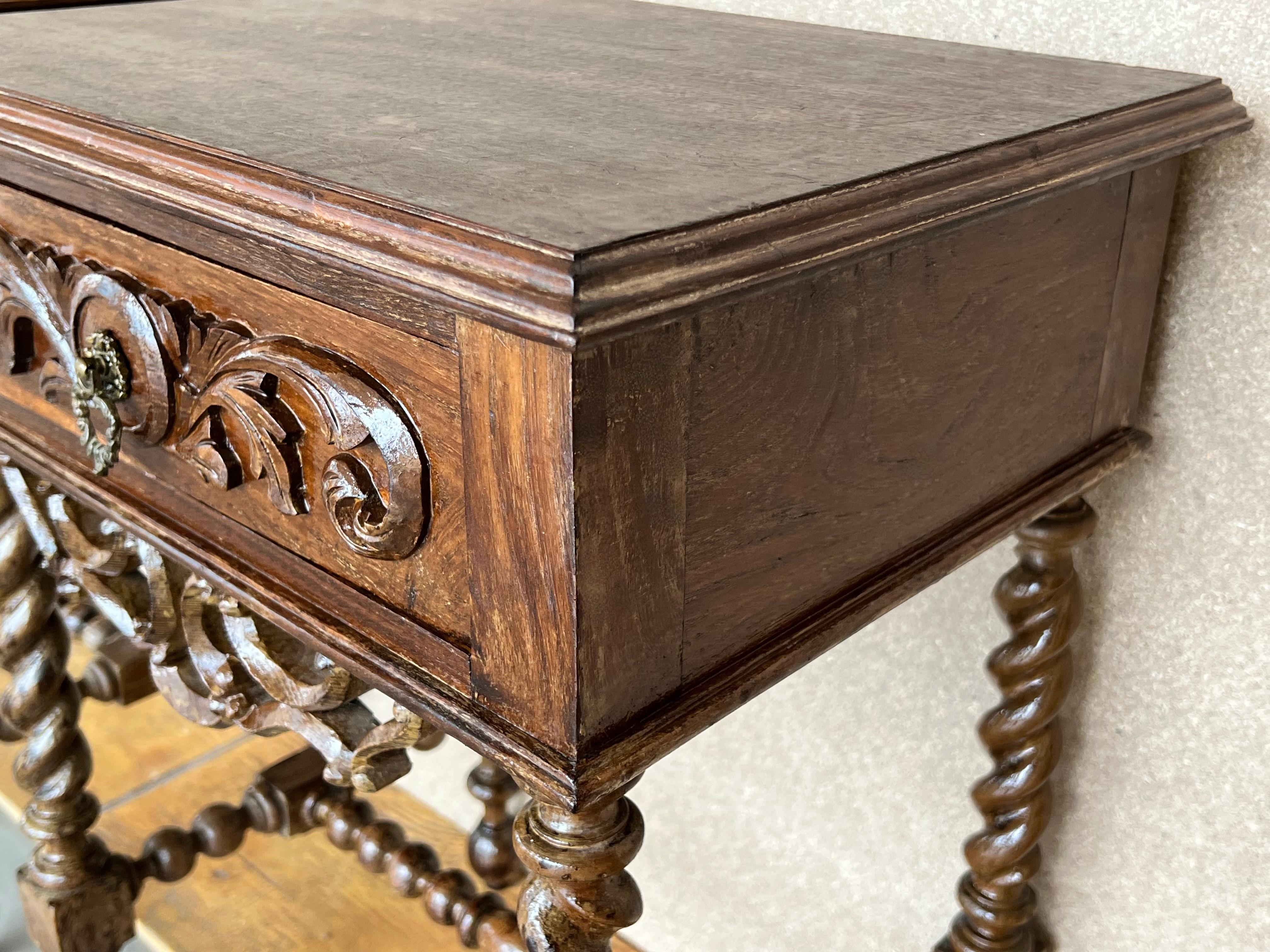 20th Century Pair of Solid Carved French Nightstands with Turned Columns For Sale 5