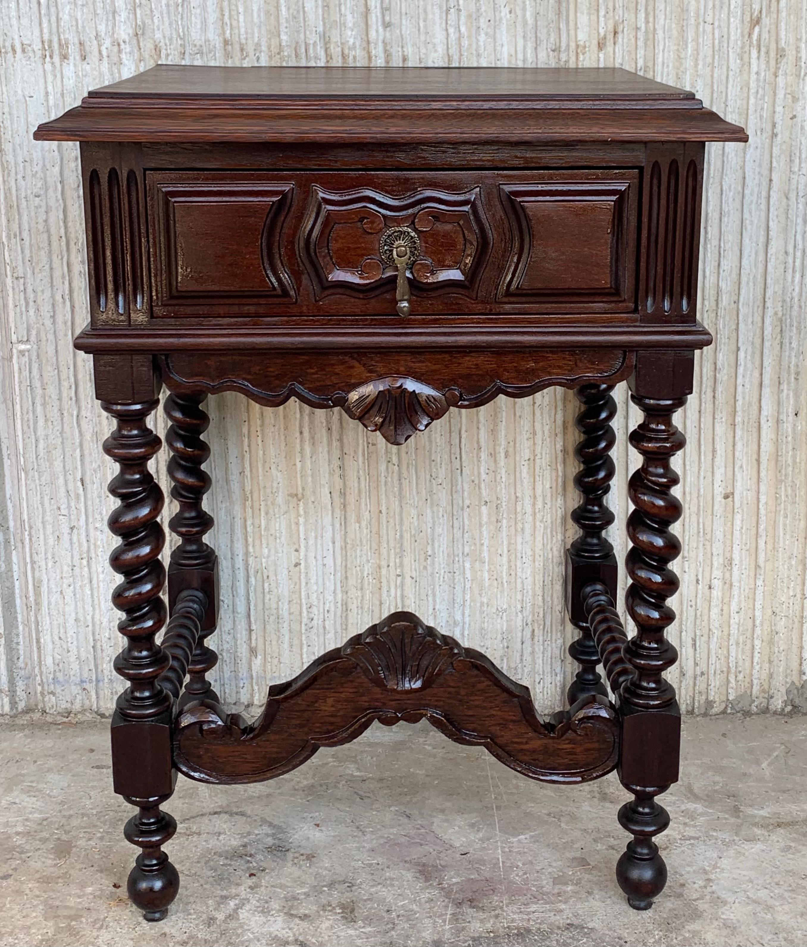French Provincial 20th Century Pair of Solid Carved French Nightstands with Turned Columns