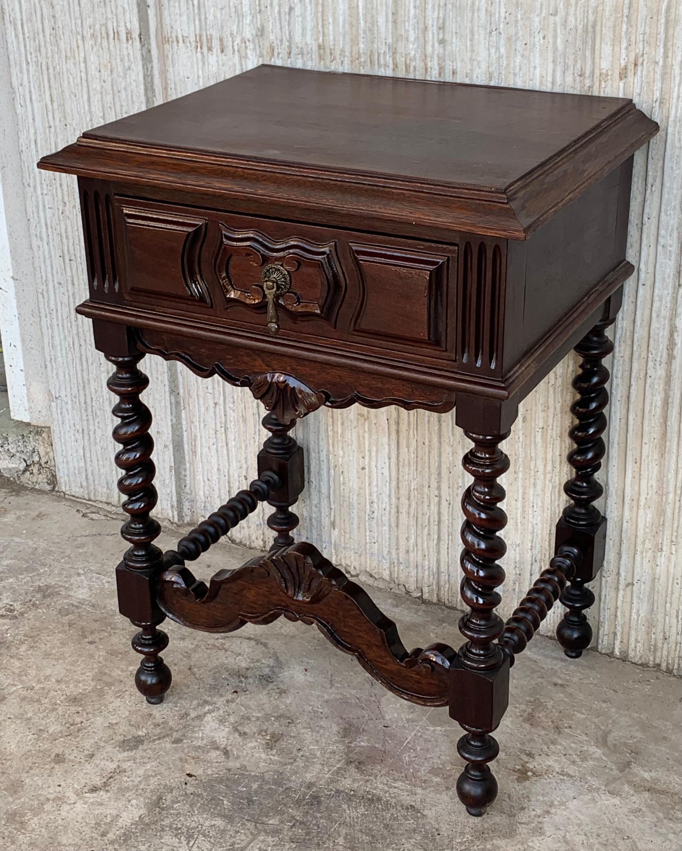 20th Century Pair of Solid Carved French Nightstands with Turned Columns 2