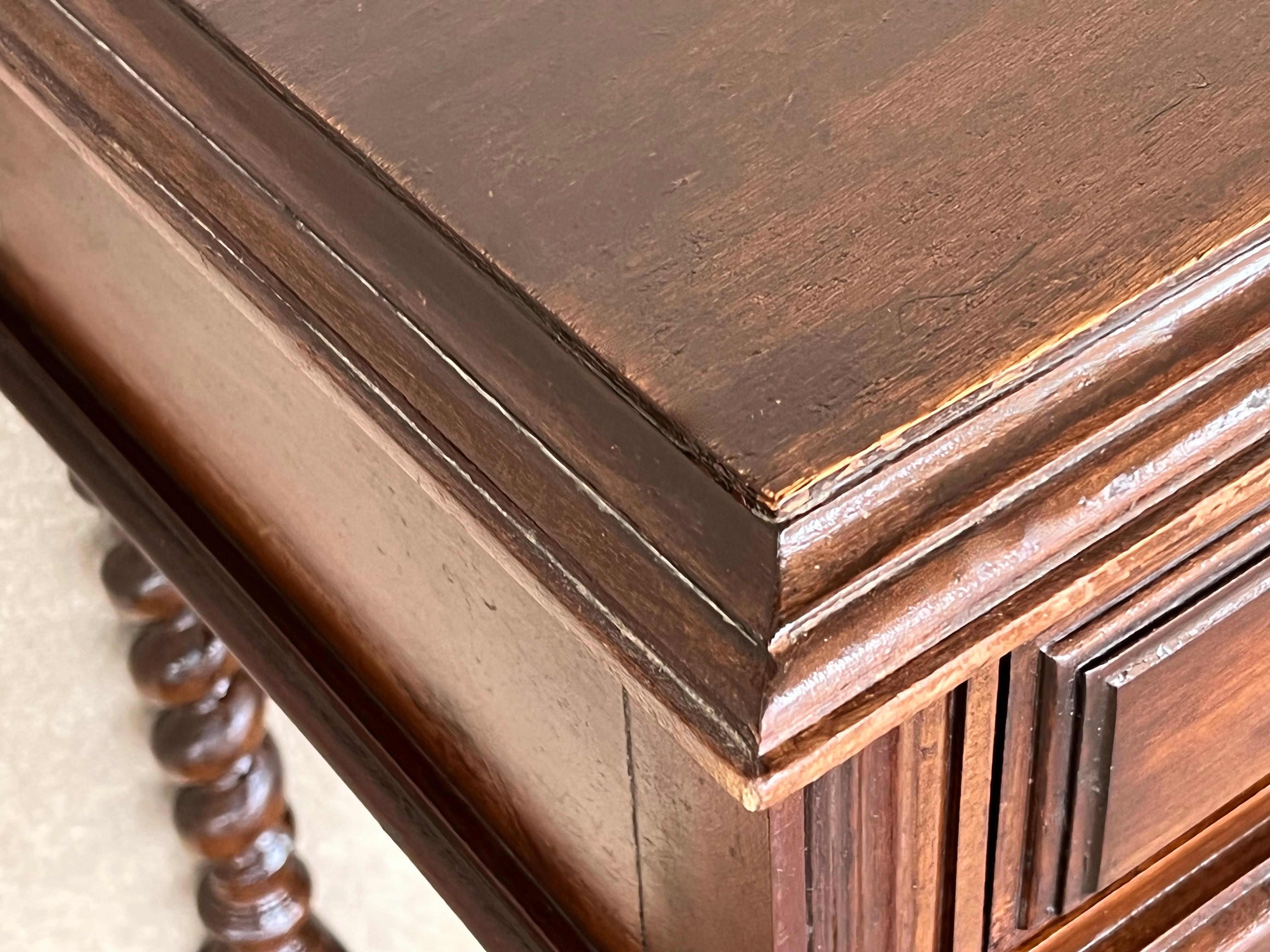 20th Century Pair of Solid Carved French Nightstands with Turned Columns 2