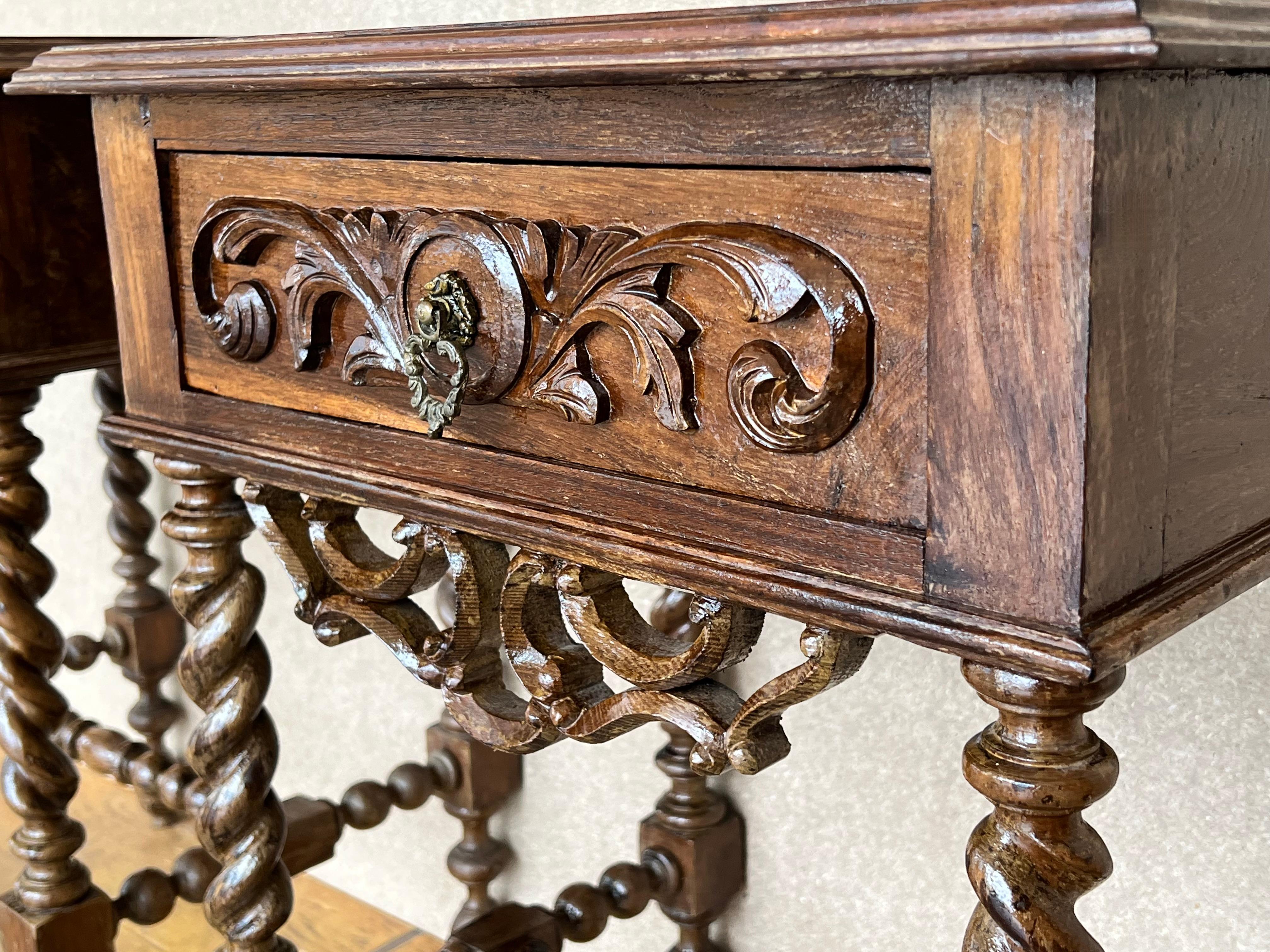 20th Century Pair of Solid Carved French Nightstands with Turned Columns For Sale 4