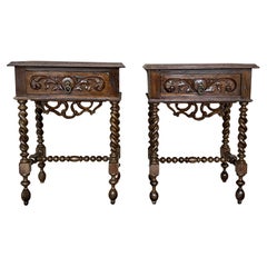 20th Century Pair of Solid Carved French Nightstands with Turned Columns