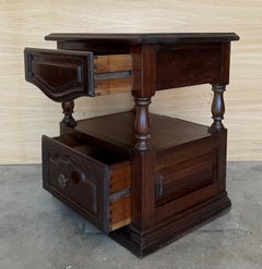 20th Century Pair of Solid Carved Spanish Nightstands with Two drawers