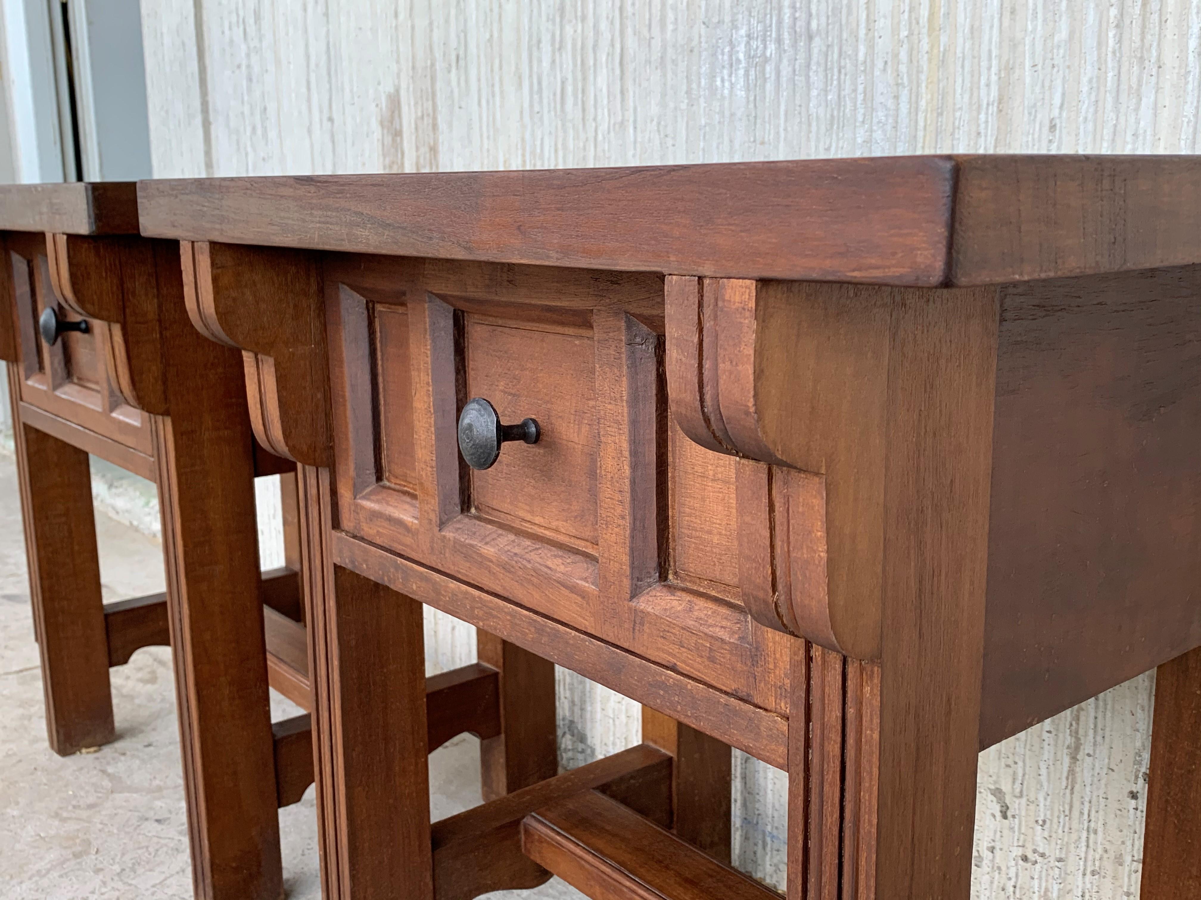 20th Century Pair of Spanish Country, Rustic Nightstands with Drawer 2