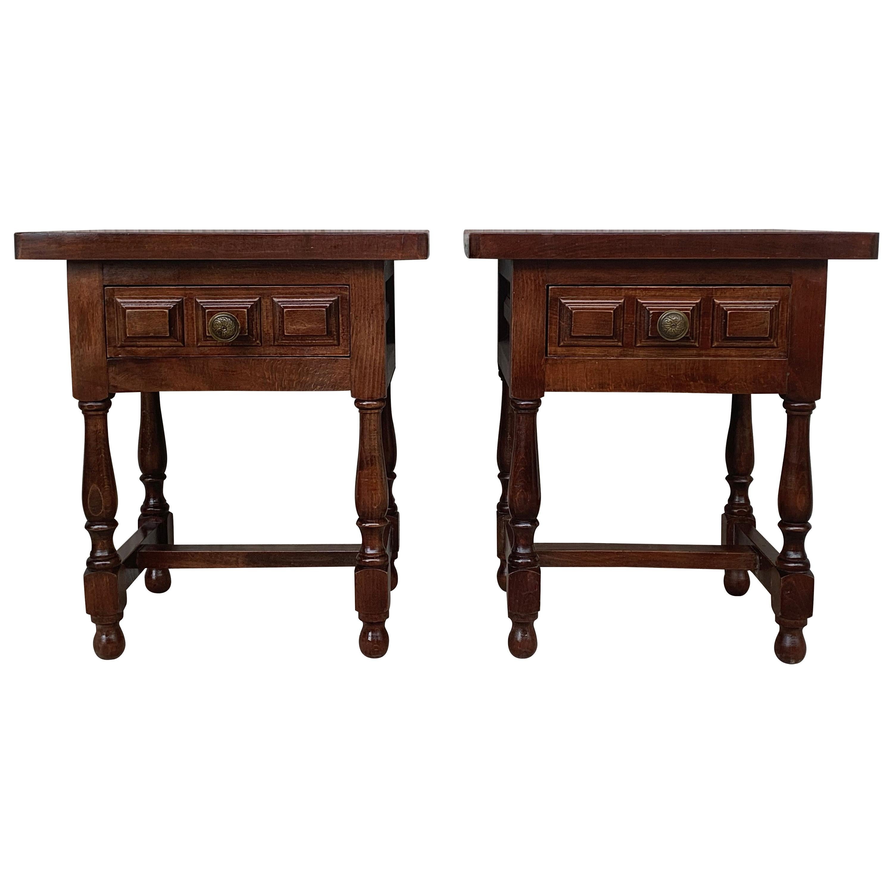 20th Century Pair of Spanish Country, Rustic Nightstands with Drawer