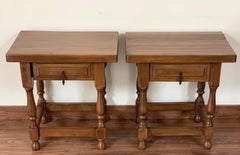 20th Century Pair of Spanish Nightstands with Drawer and Iron Hardware