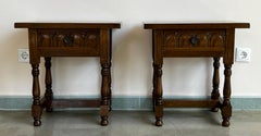 20th Century Pair of Spanish Nightstands with Drawer and Iron Hardware