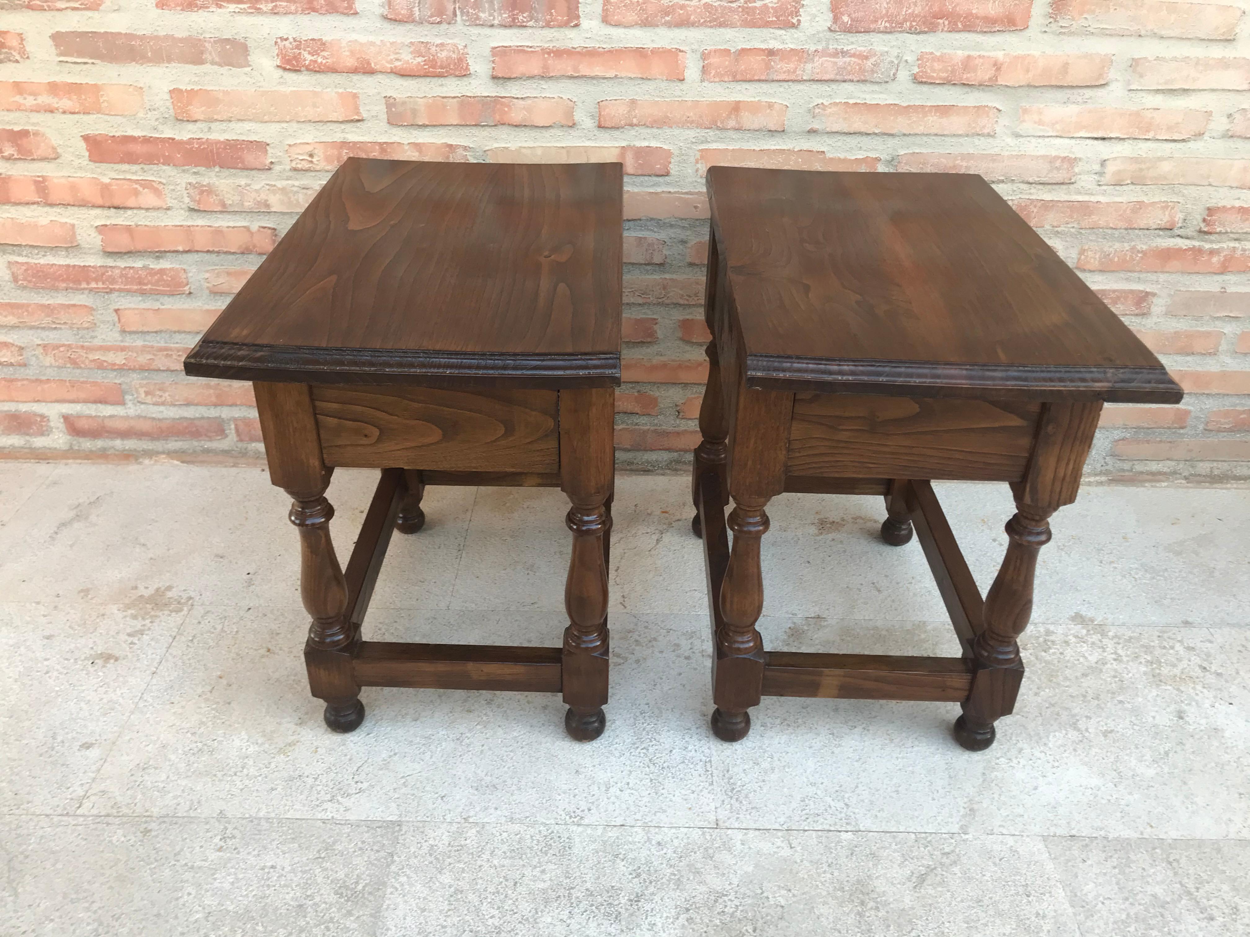 20th Century Pair of Spanish Nightstands with Drawer and Iron Hardware 1