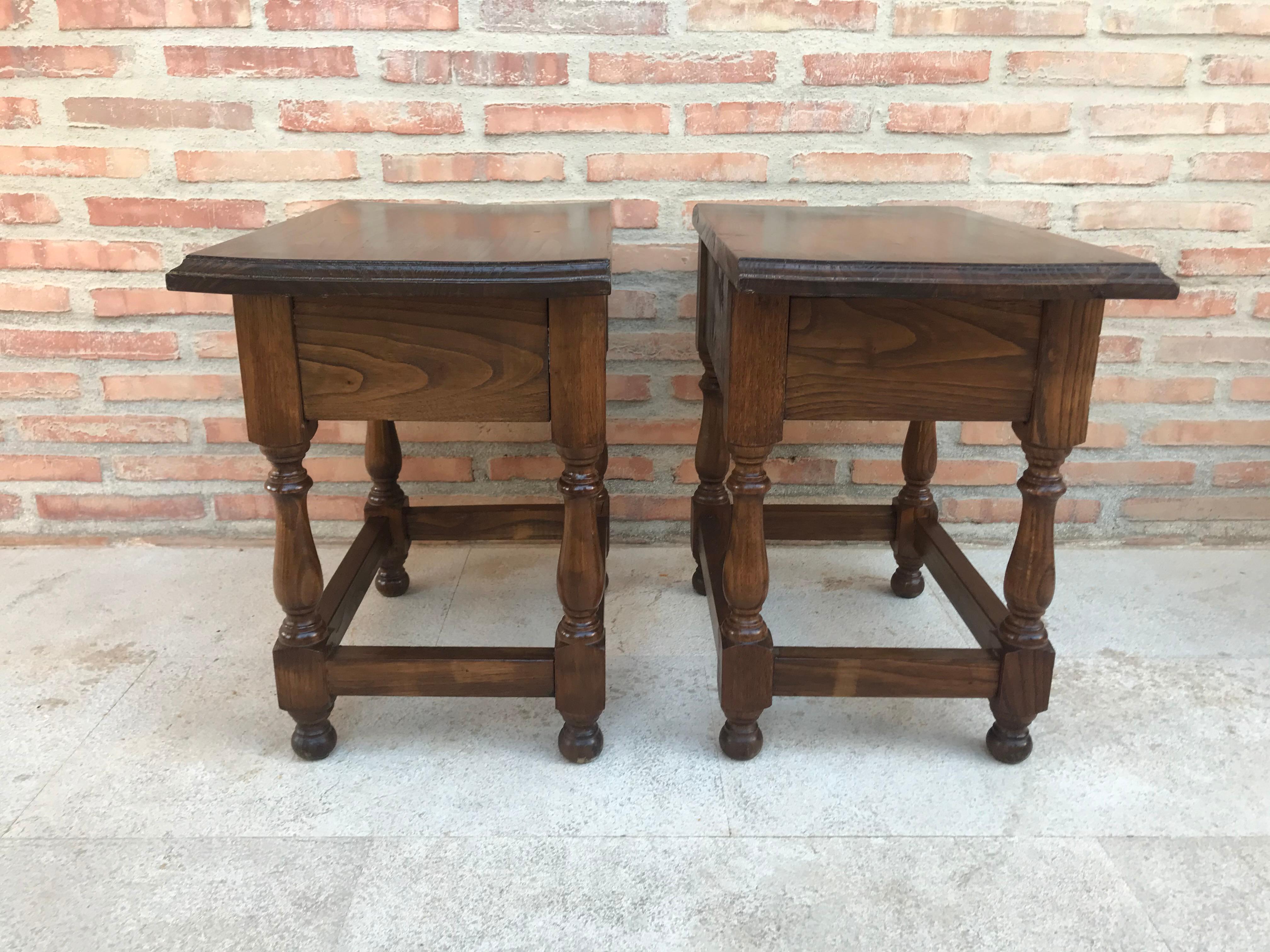 20th Century Pair of Spanish Nightstands with Drawer and Iron Hardware 2
