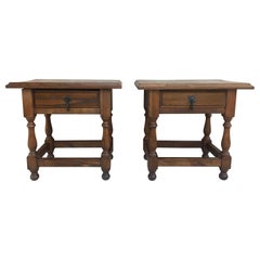 20th Century Pair of Spanish Nightstands with Drawer and Iron Hardware
