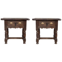 20th Century Pair of Spanish Nightstands with Drawer and Iron Hardware