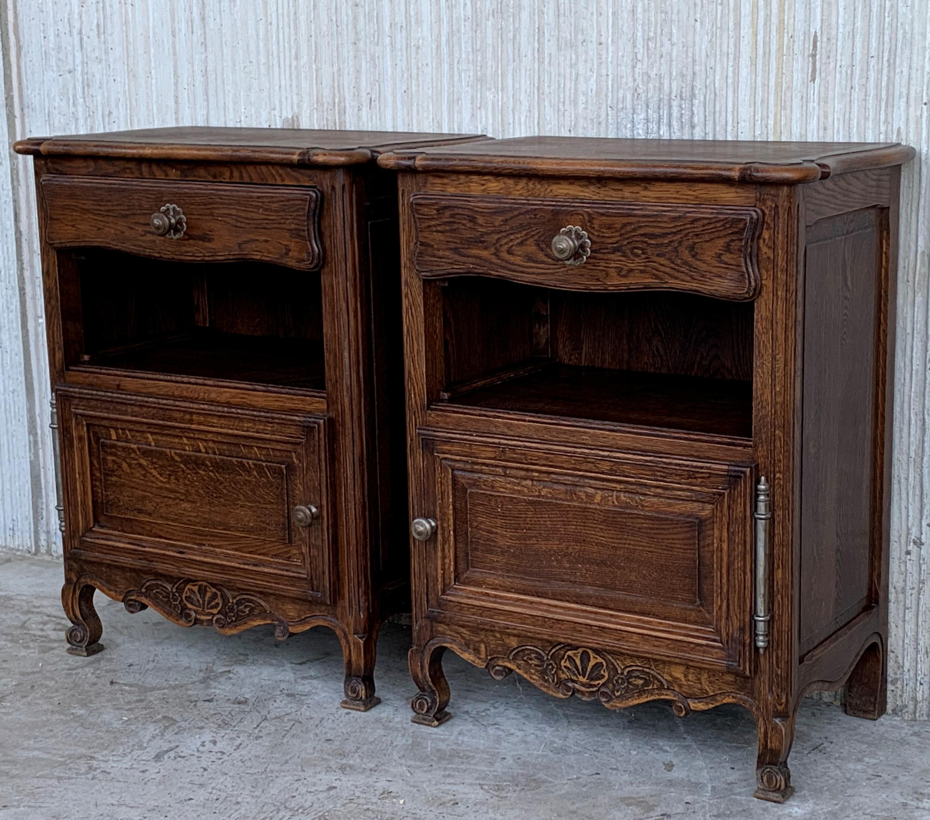 Spanish Colonial 20th Century Pair of Spanish Nightstands with Drawer, Open Shelf and Low Door